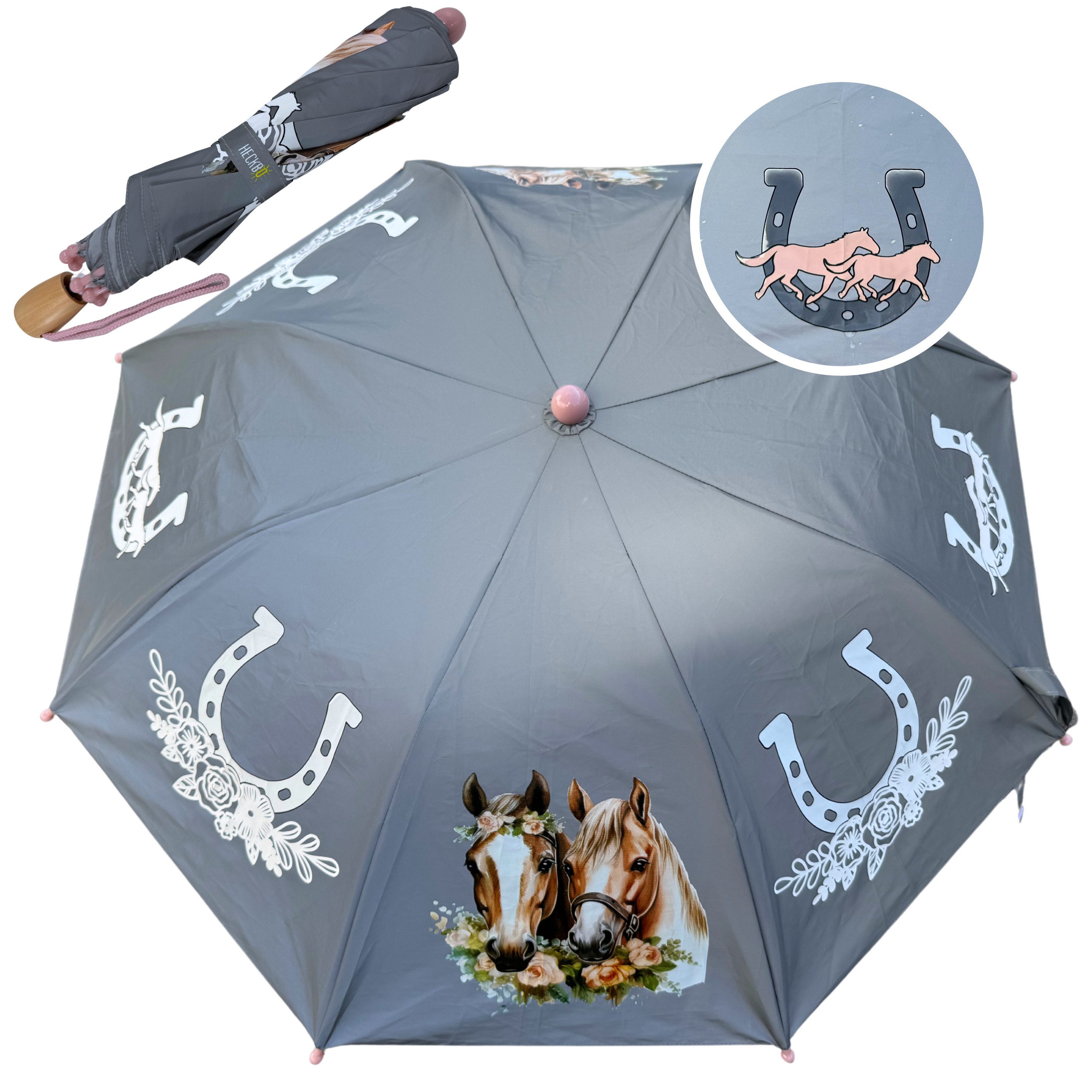 HECKBO Taschenregenschirm Magic Kinder Jungen Mädchen Regenschirm wechselt bei Regen die Farbe, mit Reflektoren an der Seite