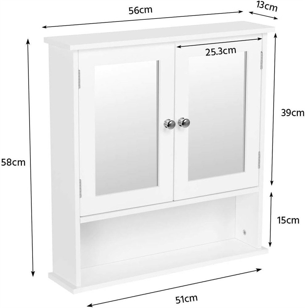Yaheetech Spiegelschrank Badschrank mit Spiegeltür & 1 offenem Regal Badezimmerschrank Hängeschrank, Einlegeboden verstellbar – Bild 5 von 5