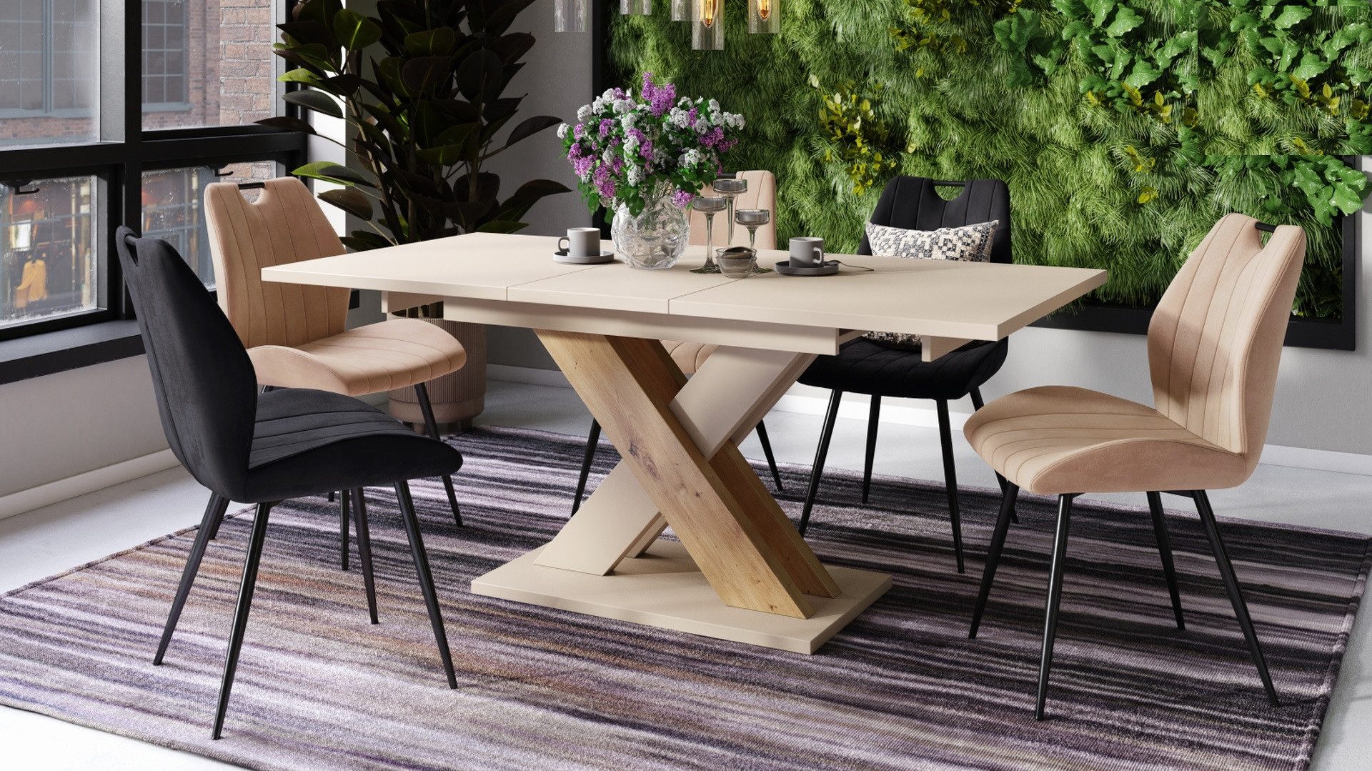 designimpex Esstisch Design Karo Tisch ausziehbar 140 - 180 cm Esszimmer