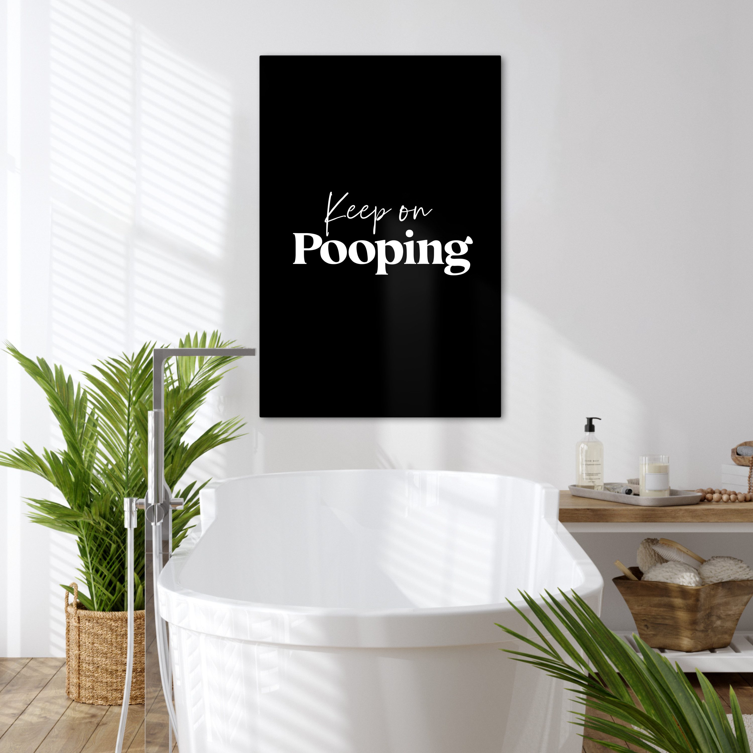 OneMillionCanvasses® Leinwandbild Zitat - Keep on pooping - Schwarz - Sprüche, Fotodruck (1 St), Badezimmer Deko, Bilder WC, Toilette Wanddeko 60x90 cm
