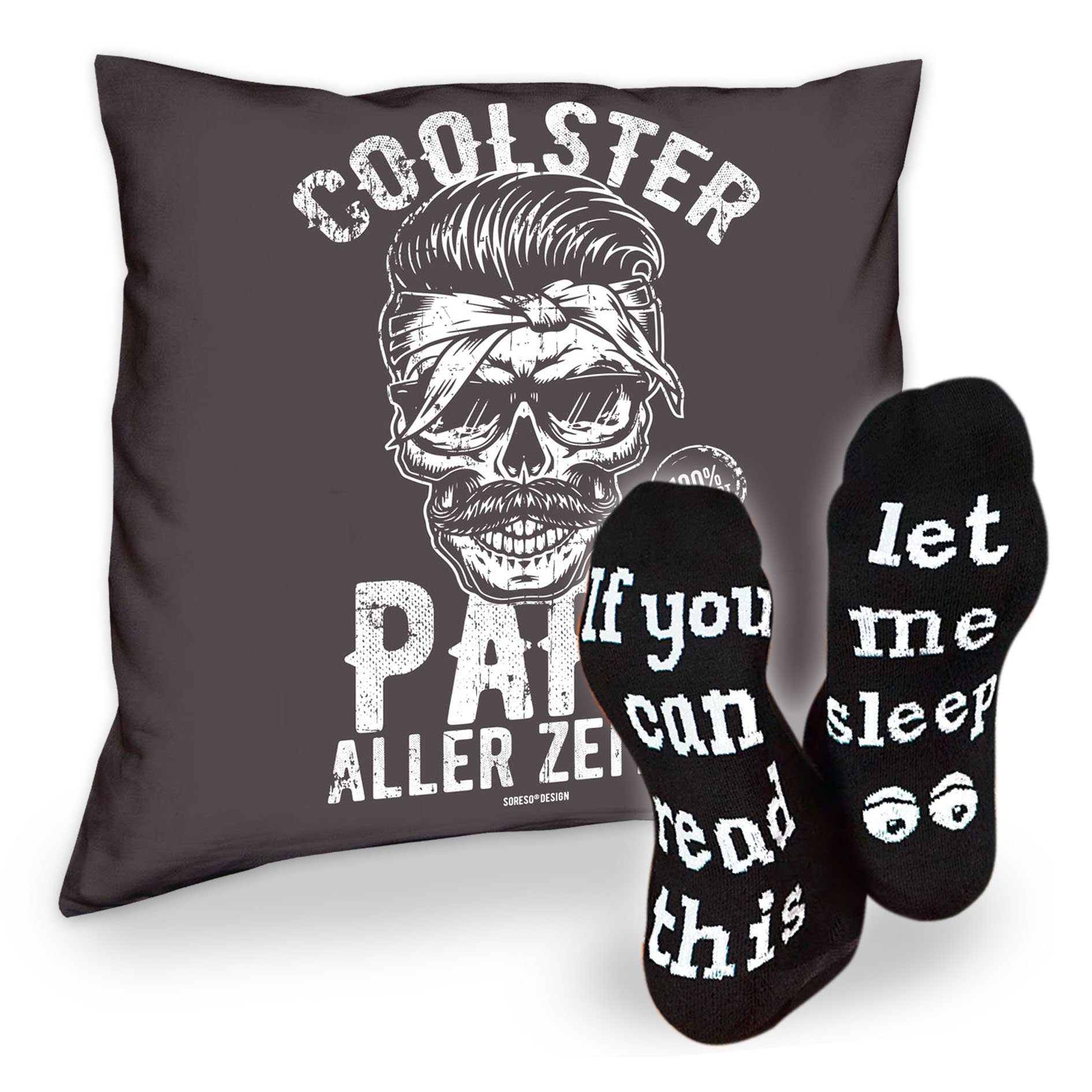 Soreso® Dekokissen Geschenk Zeiten Vatertag Sleep, Kissen aller & Weihnachten anthrazit Papa Coolster Socken Geburstag Sprüche