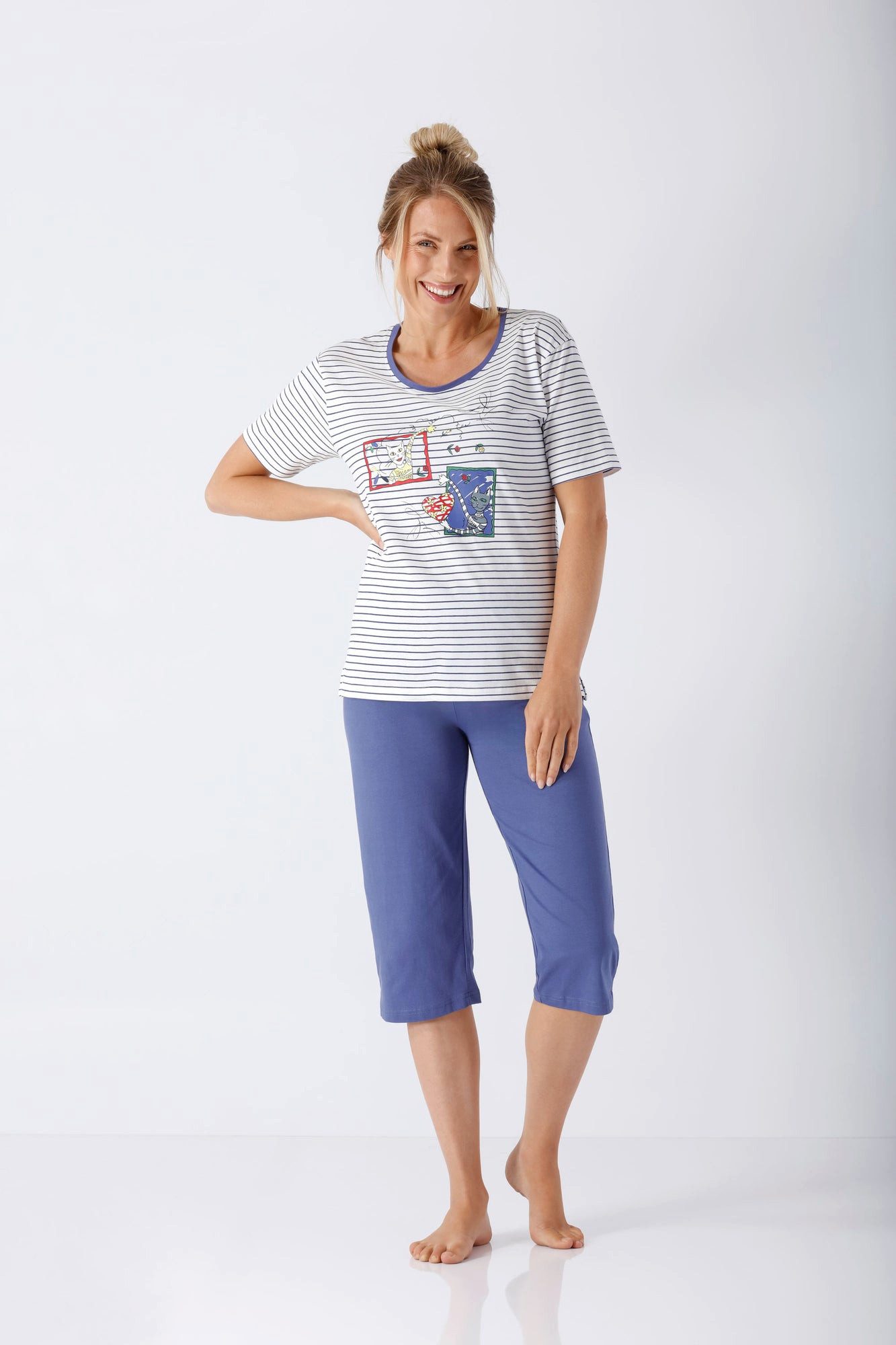 Schlafanzug Damen Schlafanzug Capri Premium Cotton
