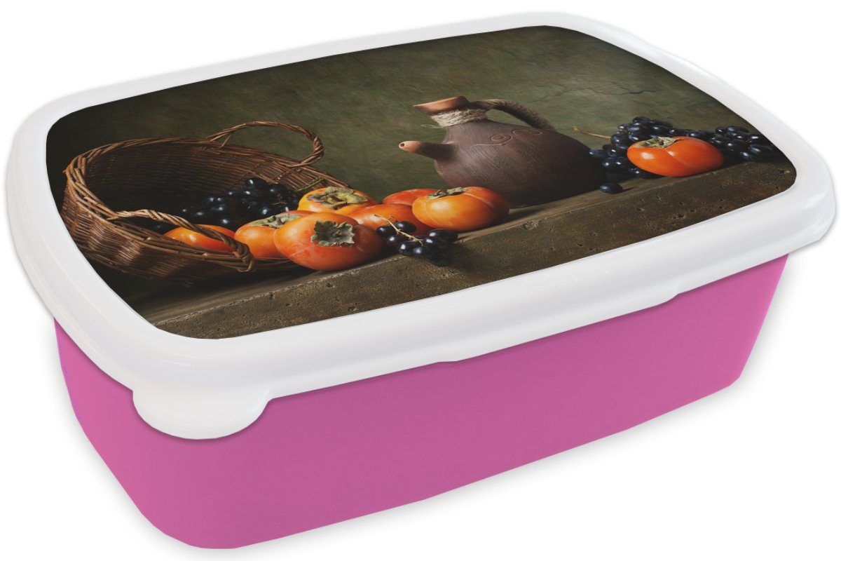 MuchoWow Lunchbox Rustikal rosa (2-tlg), Brotdose - Korb - - Erwachsene, Mädchen, für Kunststoff, Kunststoff Brotbox Obst Snackbox, Kinder, Stilleben