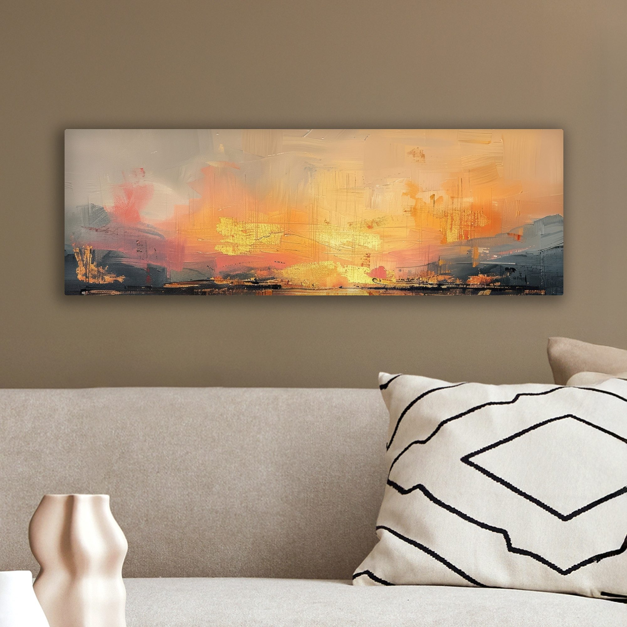 OneMillionCanvasses® Leinwandbild Panorama Modern - Abstrakt - Gold - Rosa, Fotodruck (1 St), Wandbild, Deko Schlafzimmer Wohnzimmer Flur 60x20 cm – Bild 4 von 5