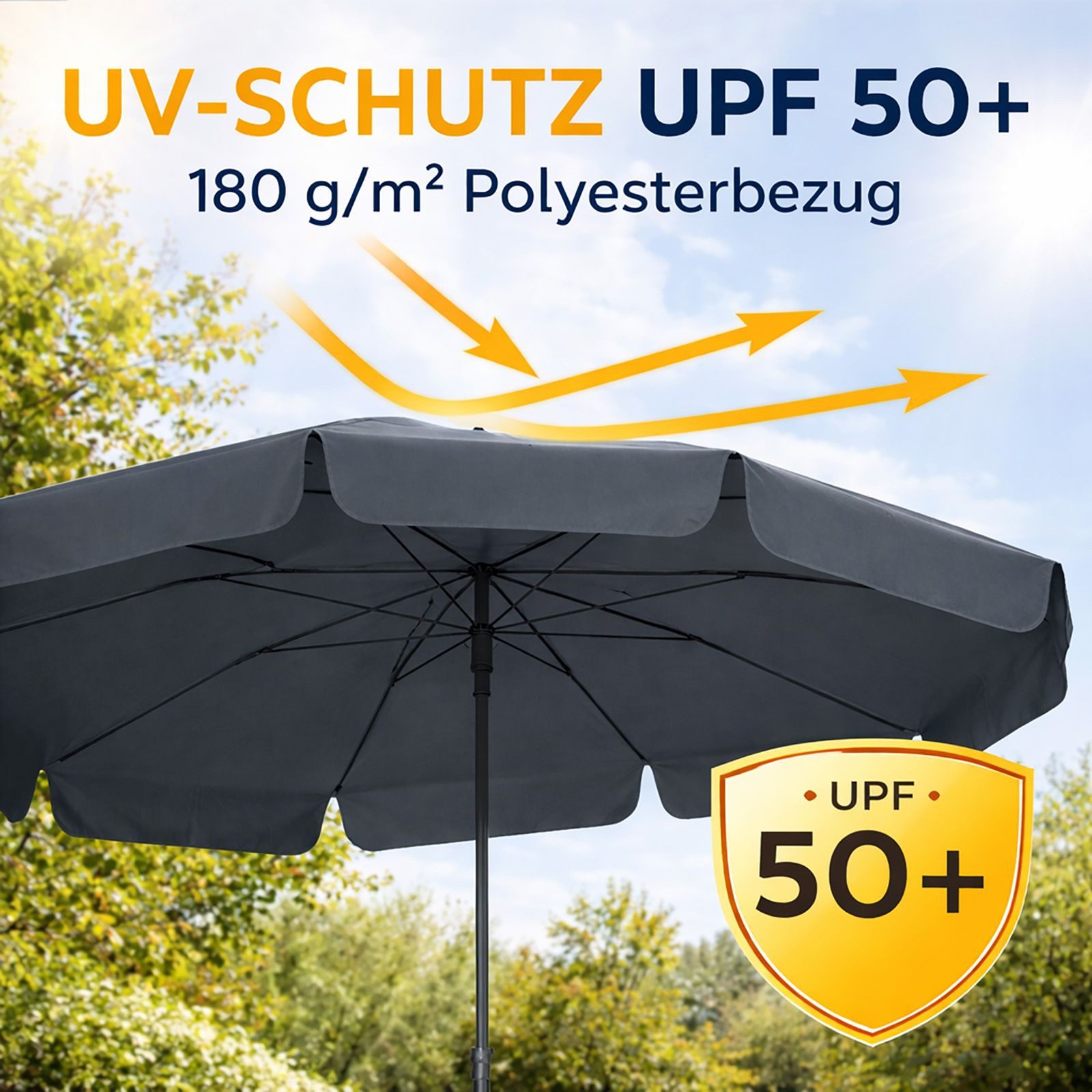 BURI Sonnenschirm Sonnenschirm Gartenschirm Balkonschirm Grau 210x140cm Kippbar – Bild 3 von 5