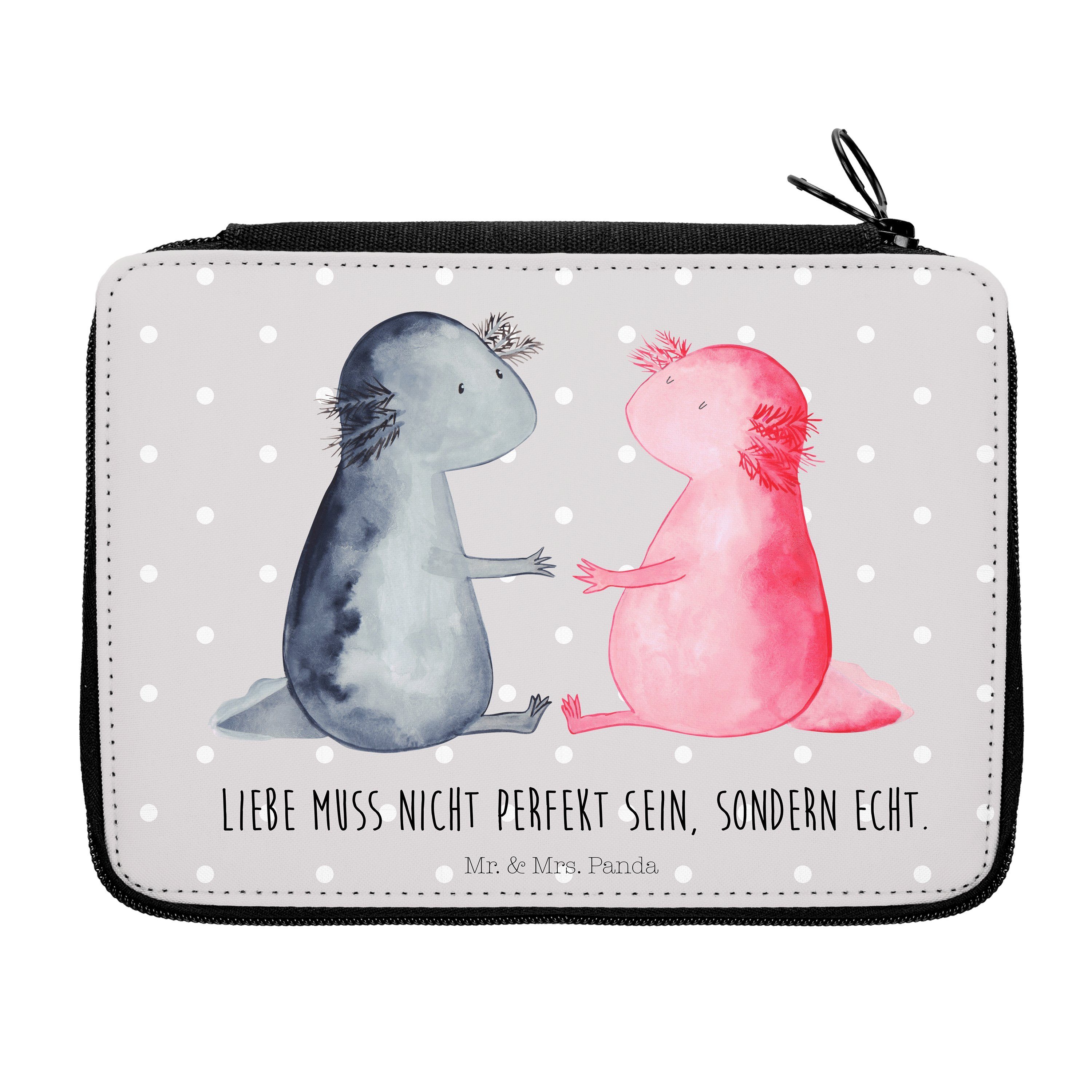 Mr. & Mrs. Axolotl (1-tlg) verliebt, Pastell - Liebe - Federmäppchen Grau Federmäppchen, Geschenk, Ehe, Panda