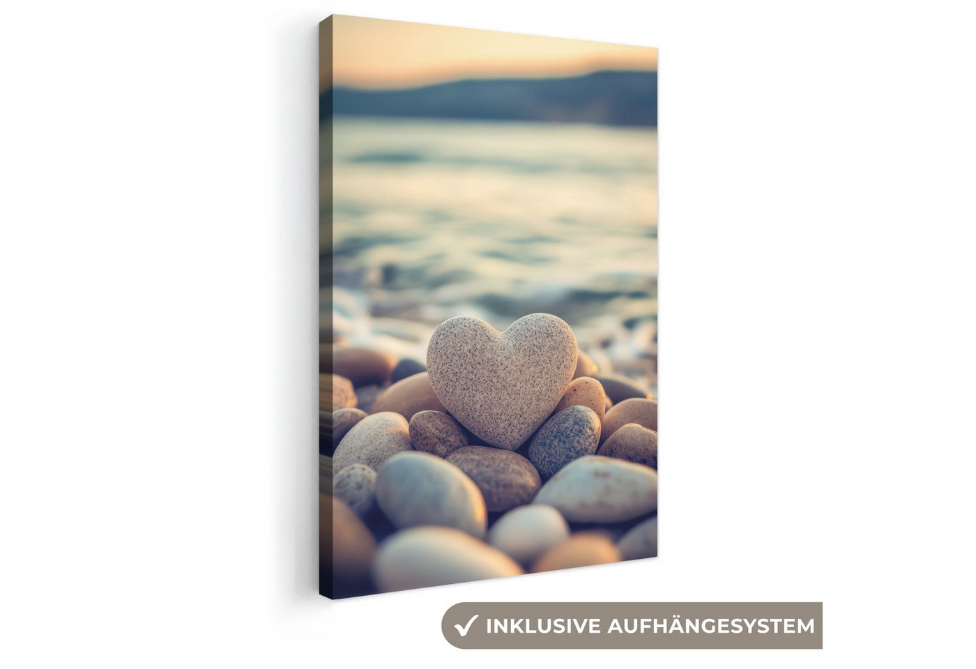 OneMillionCanvasses® Leinwandbild Herz - Steine - Natur - Kieselsteine - Zen - Kieselsteine, Fotodruck (1 St), Leinwand Canvas Wandbild, Wanddekoration 20x30 cm