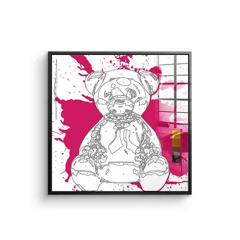 DOTCOMCANVAS® Acrylglasbild Bear Splash - Acrylglas, Acrylglasbild Bear Splash Bär Pop Art weiß rosa rot quadratisch square