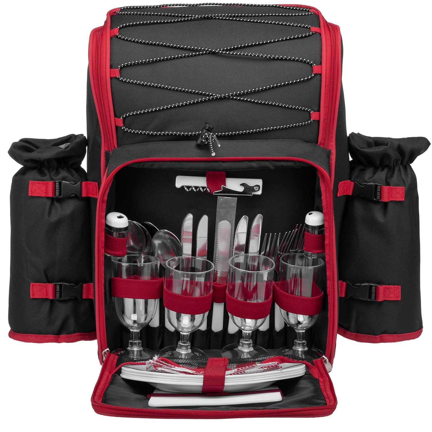 anndora Picknickrucksack Wanderrucksack Rucksack für 4 Personen, wasserfeste Schaumstoffisolation - abnehmbarer Flaschenhalter