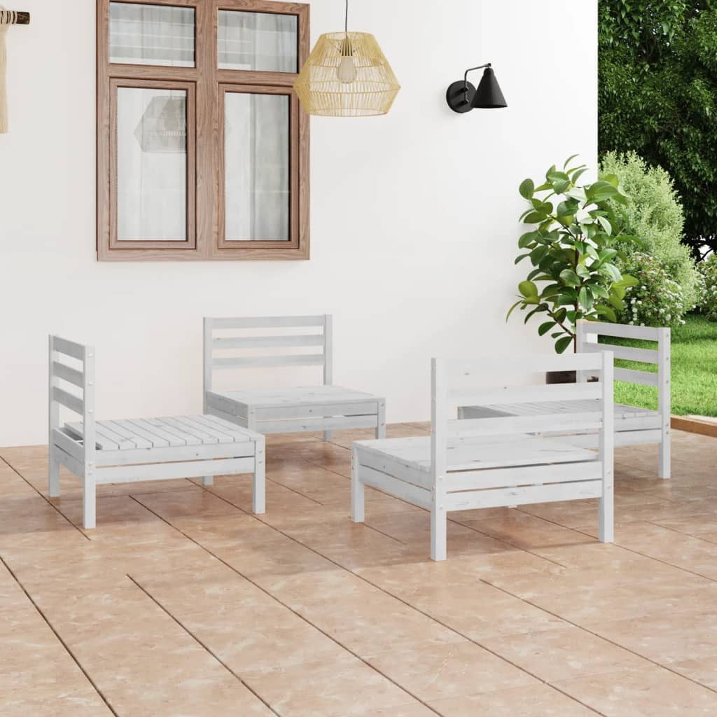 furnicato Gartenlounge-Set 4-tlg. Garten-Lounge-Set Weiß Kiefer Massivholz, (1-tlg)
