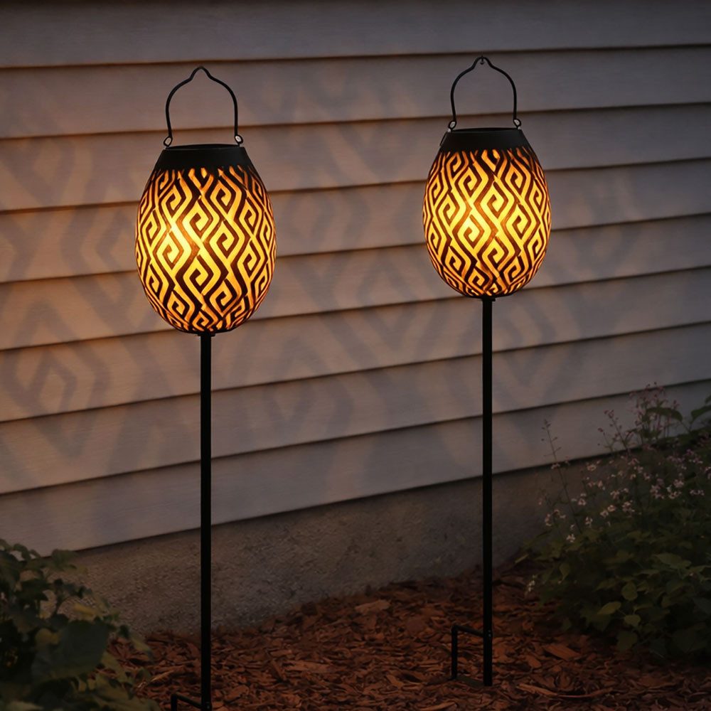 GLOBO LIGHTING LED Solarleuchte, LED-Leuchtmittel fest verbaut, Warmweiß, 2x Solarleuchte LED Gartenlampe Steckleuchte Schwarz Gold
