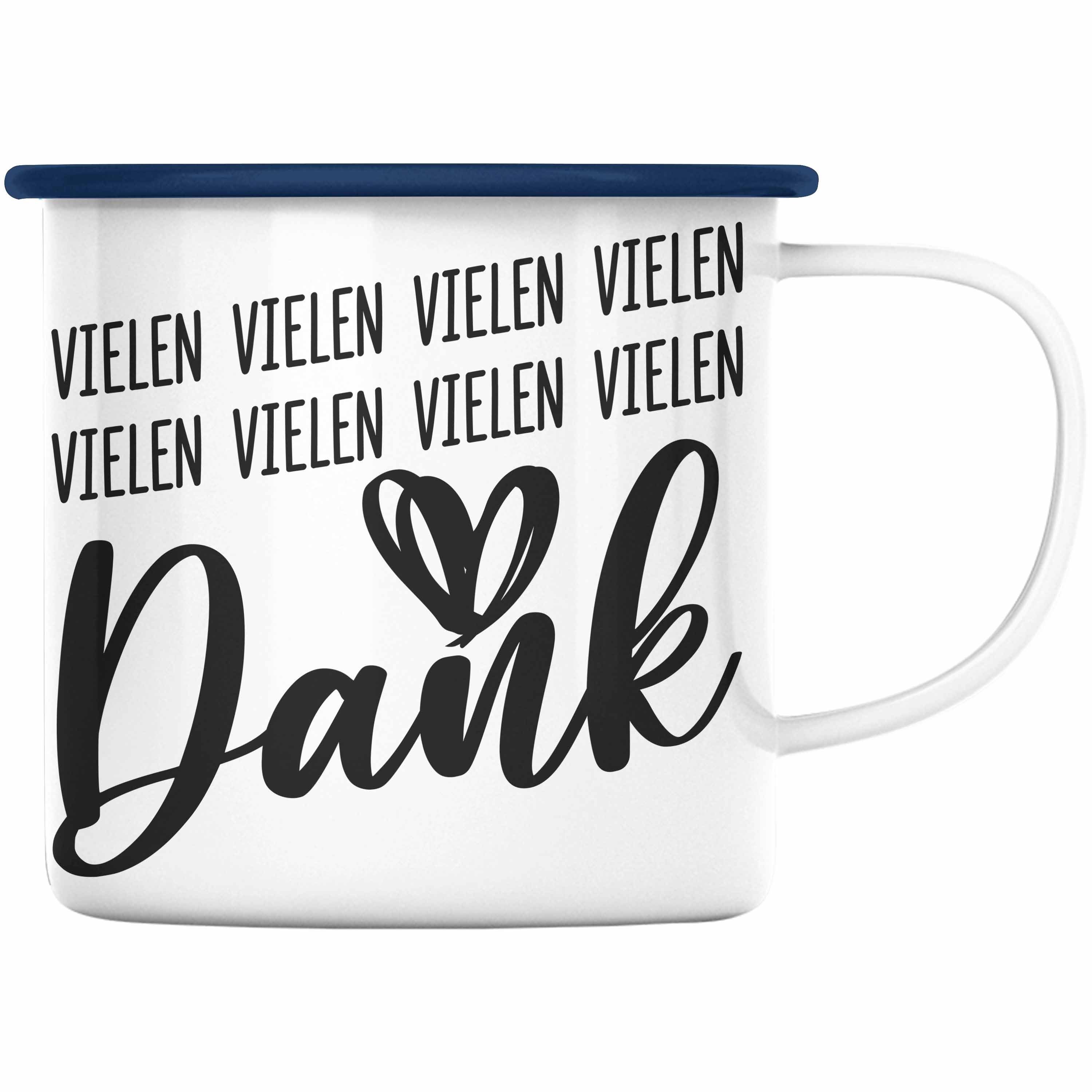 Trendation Thermotasse Trendation - Dankeschön Geschenke Danke Emaille Tasse KaffeeEmaille Tasse Danke Sagen Geschenkidee Dankbar Dankbarkeit Blau