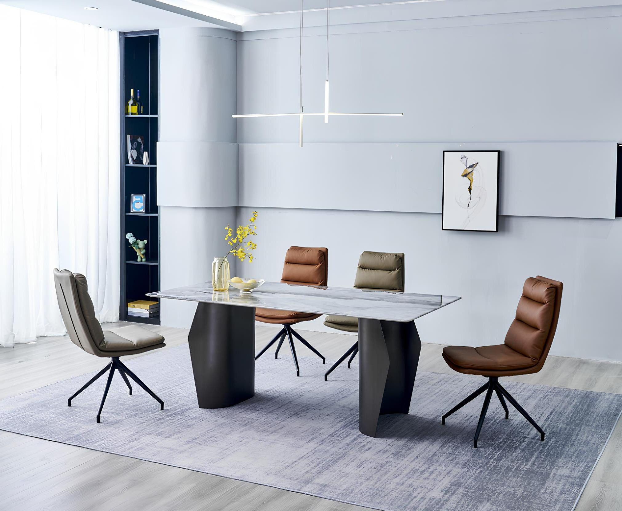 Xlmoebel Essgruppe Grauer Esstisch mit eleganten Kunstleder-Stühlen, (Essgruppe, 5-tlg., 5tlg.Esszimmer Set (Esstisch + 4x Stühle), Hergestellt in Europa