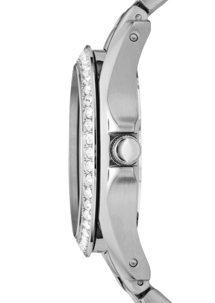 Fossil Multifunktionsuhr RILEY ES3202, Quarzuhr, Armbanduhr, Damenuhr, Datum, Edelstahlarmband, Glassteine
