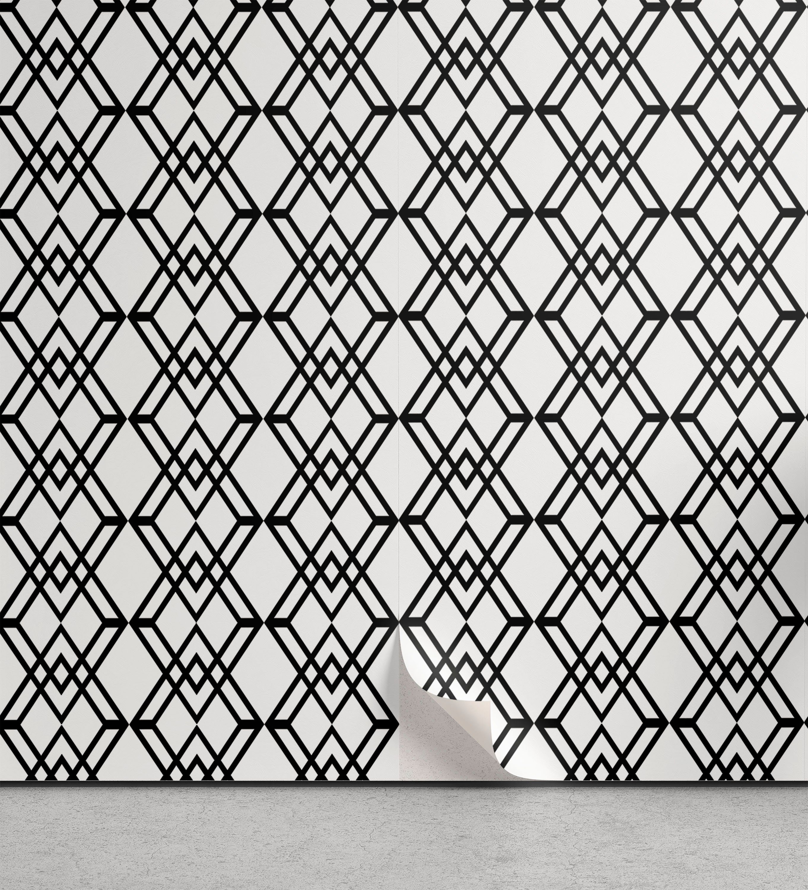 Abakuhaus Vinyltapete selbstklebendes Wohnzimmer Küchenakzent, Schwarz und weiß Gitterlinien | Vinyltapeten