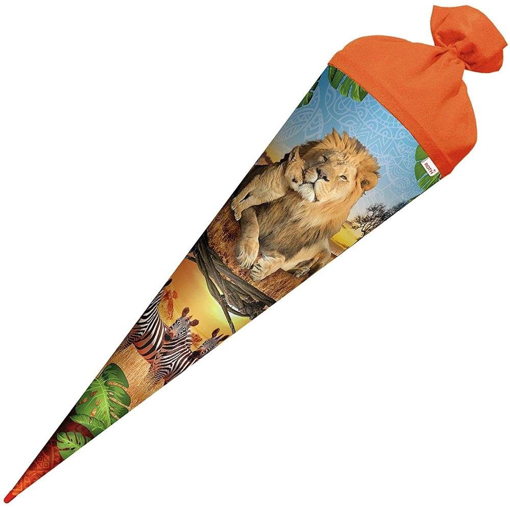 Roth Schultüte rund, 70 cm, orangefarbigem Rot(h)-Spitze Filzverschluss, mit Löwe