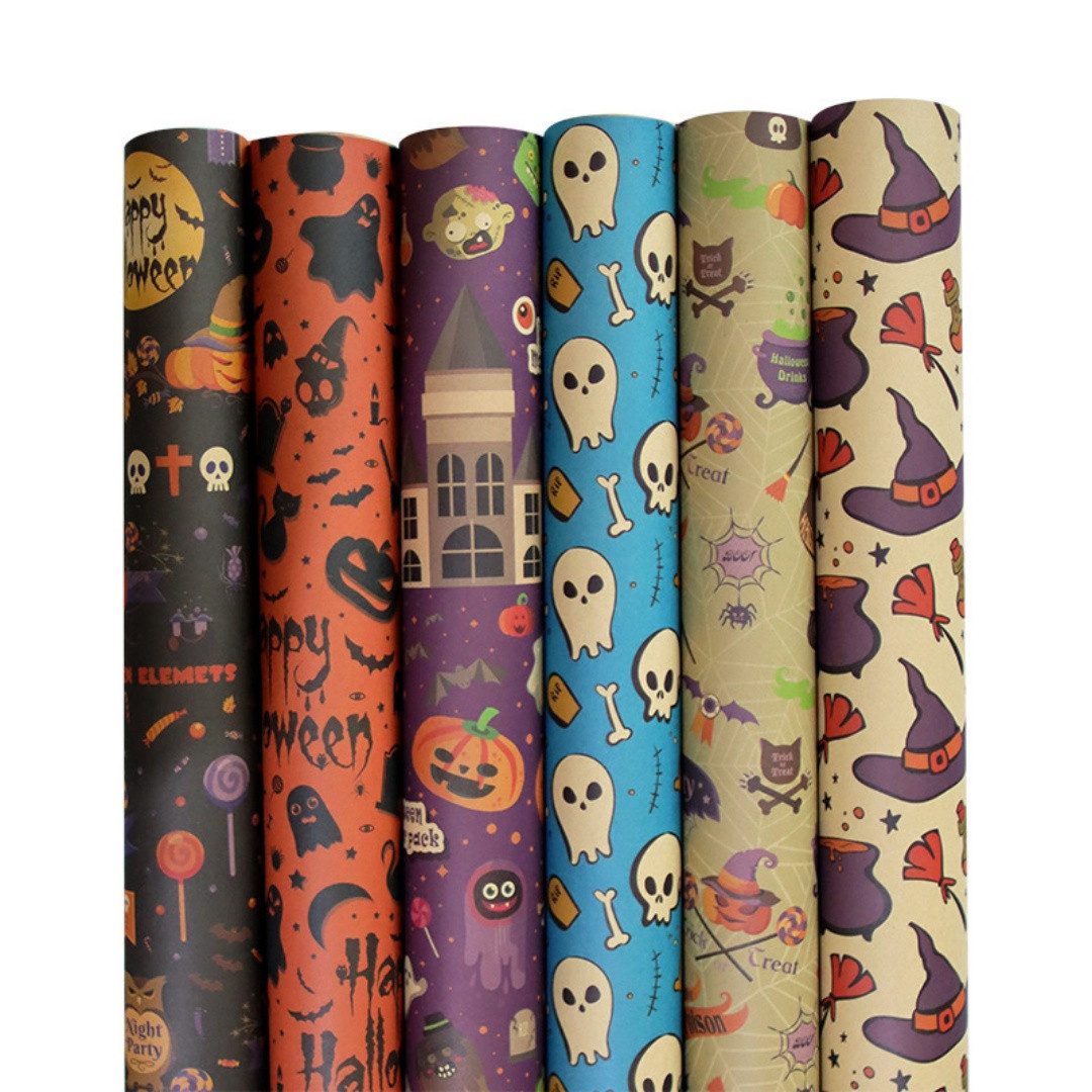 Bomiclss Geschenkpapier 6 Stück Halloween Geschenkpapier 70cm x 50cm Kürbis Geis