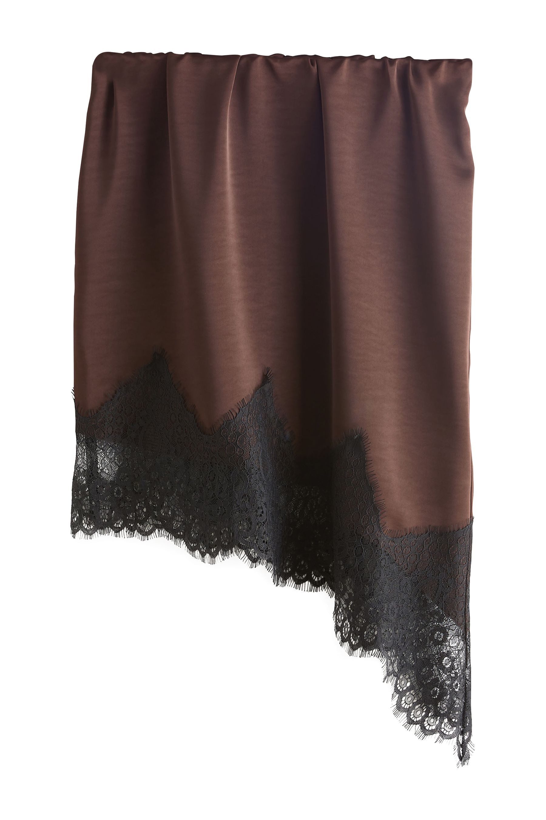 Minirock Asymmetrischer Satin-Minirock mit Spitzenbesatz