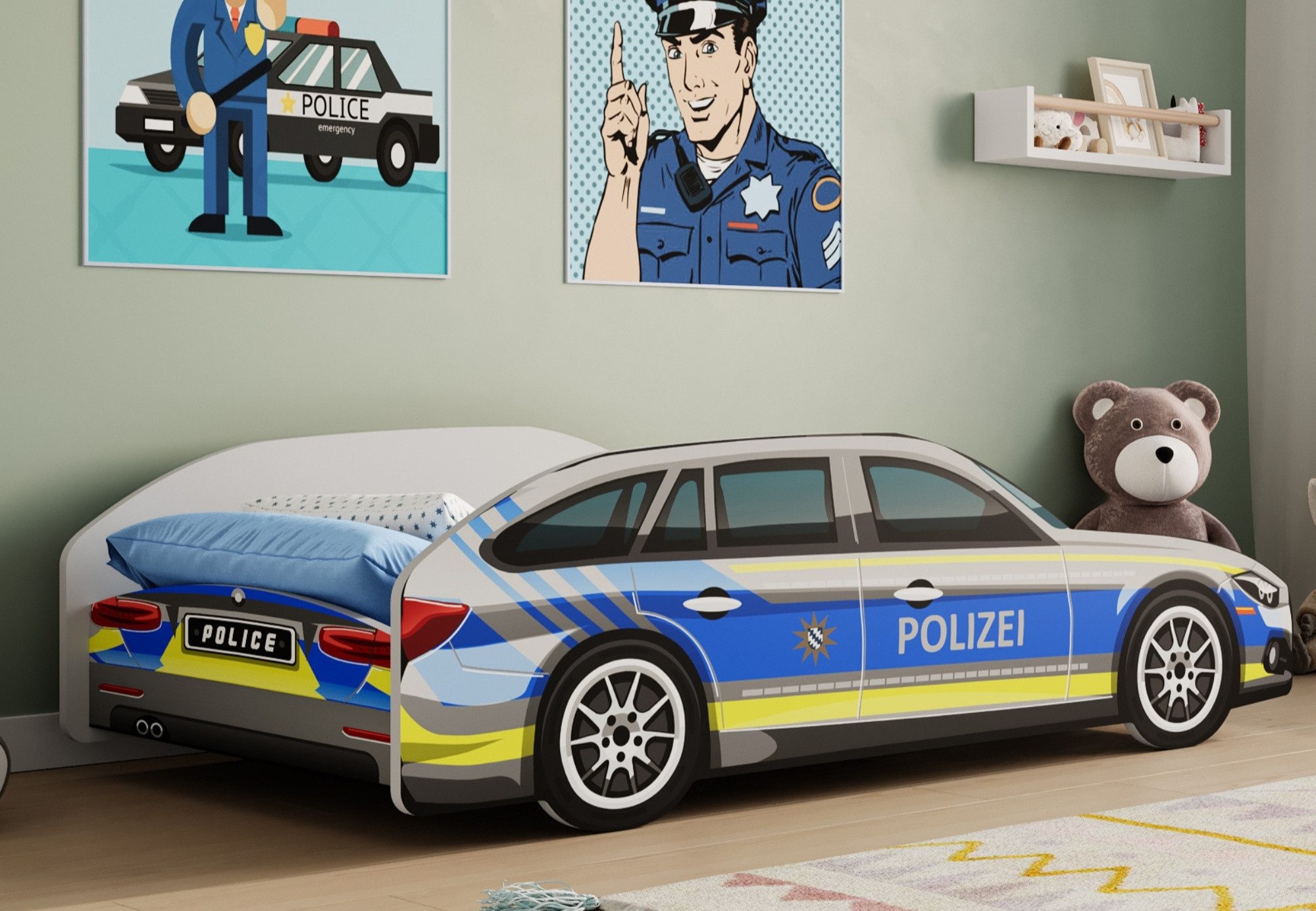 Kids Collective Autobett Kinderbett Jugendbett 70x140 und 80x160 cm Polizei günstig online kaufen