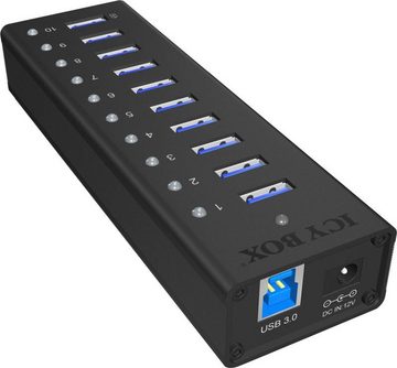 ICY BOX ICY BOX USB 3.2 Hub, 10 Port, Ladeport Alu-Gehäuse USB-Adapter USB Typ A, mit Netzteil