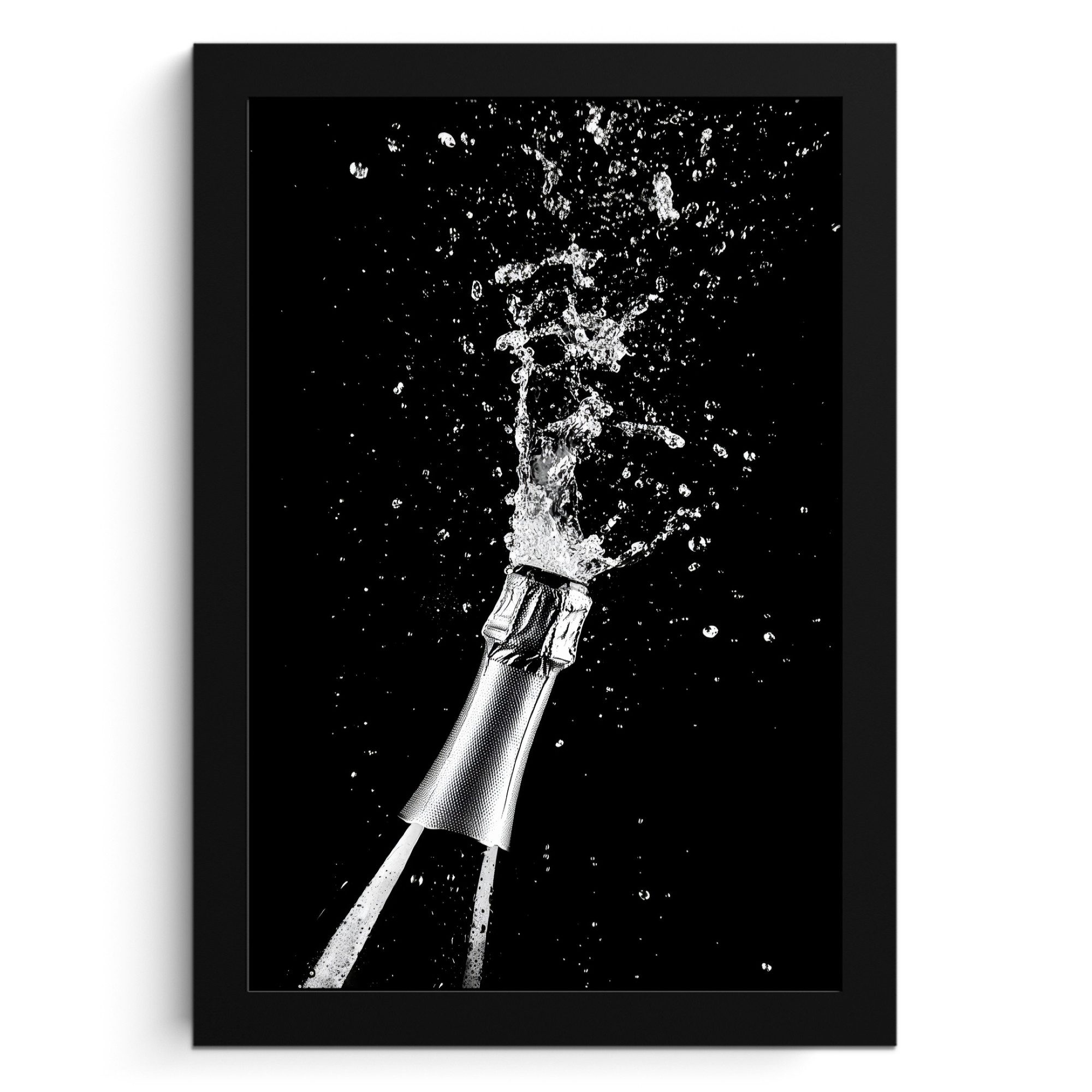 Poster Champagner - Schwarz - Spritzer - Popping