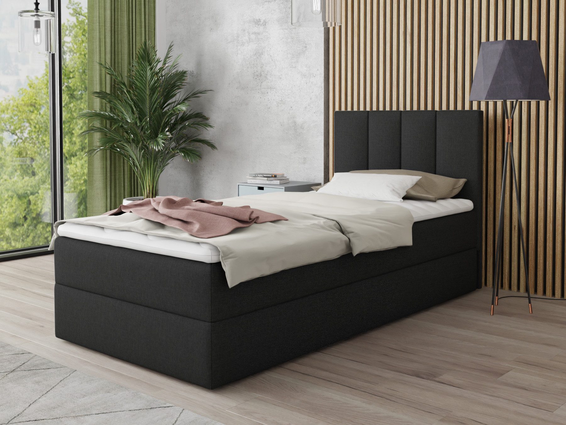 Sofnet Boxbett Star Mini (mit Bettkasten, Bonell-Matratze und Topper), Einzelbett, Polsterbett mit Kopfteil, Boxspringbett, Kinderbett