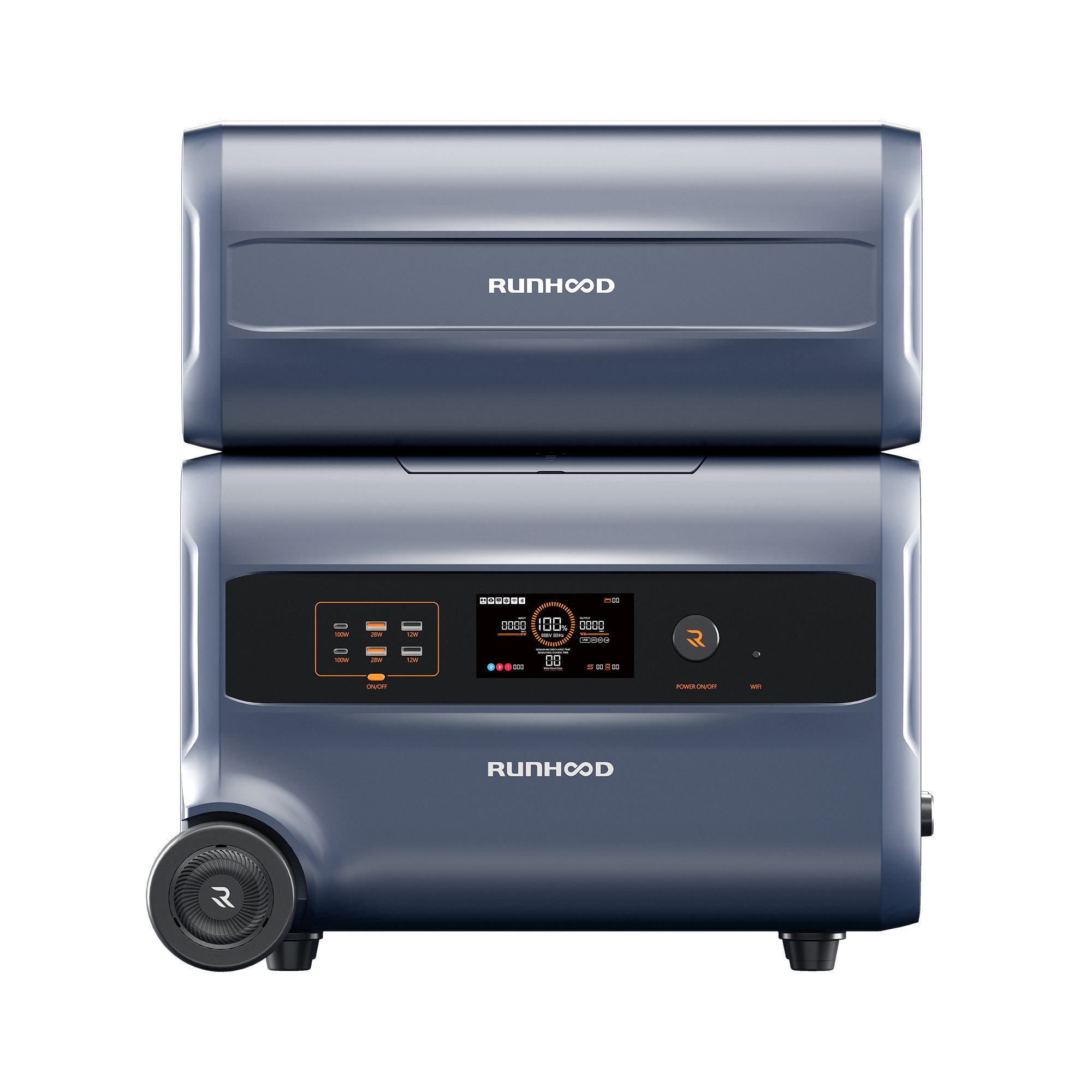 RUNHOOD Balcony Power Plant Runhood 2.4kWh Storage F2400, Expandable up to 19.2kWh, 1800 W, (LiFePO4, Runhood F2400), IP20, Mobile Power Station, Emergency Power Supply