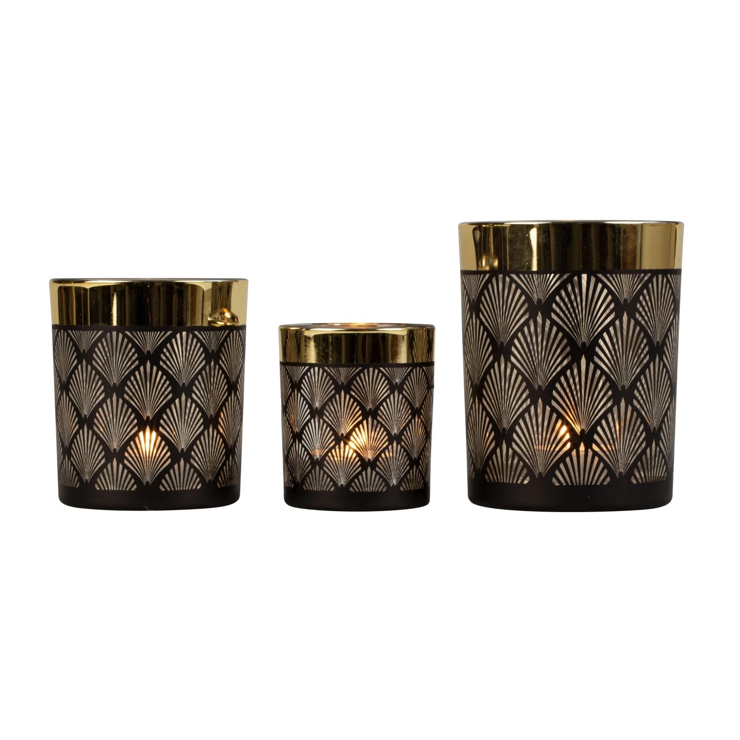 Macosa Home Teelichthalter 3er Set modern Schwarz Gold Glas rund (3 St., Kerzenhalter Teelicht-Halter), Deko Glaswindlicht Windlicht Tischdekoration – Bild 3 von 3