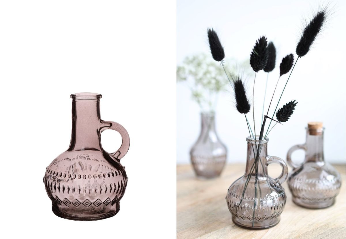 NaDeco Dekovase Glasvase klein "Lille" in Grau, Höhe 10cm, Durchmesser 7 cm