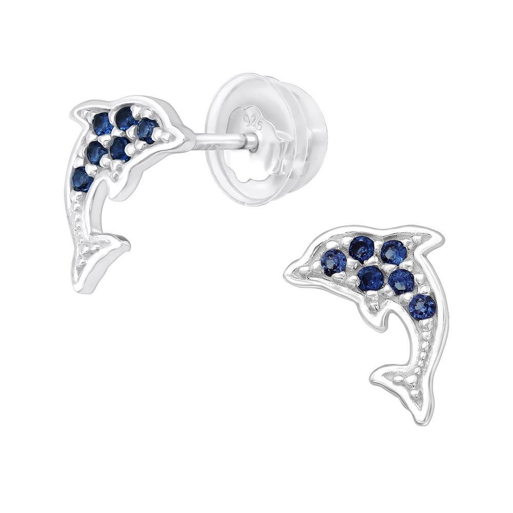 BUNGSA Ohrring-Set Ohrstecker Delfin mit Stück), Kristallen Ohrschmuck Damen Ohrringe (1 aus Paar 2-tlg), blauen (2 Silber 925