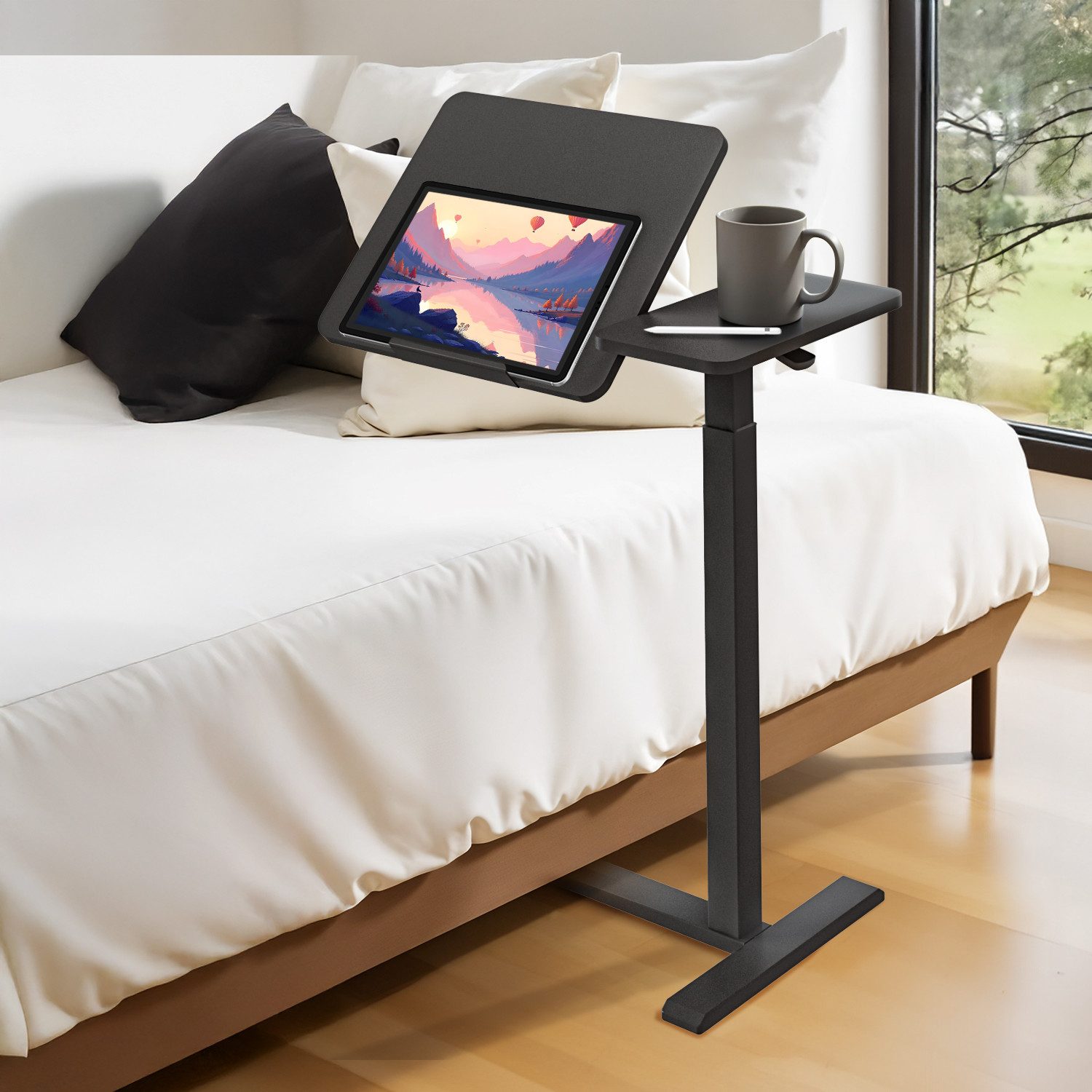 Maclean Schreibtisch MC-120 Mobiler Laptoptisch mit Höhenverstellung 76-111cm, Steh-/Sitztisch mit Neigungsfunktion Home-Office