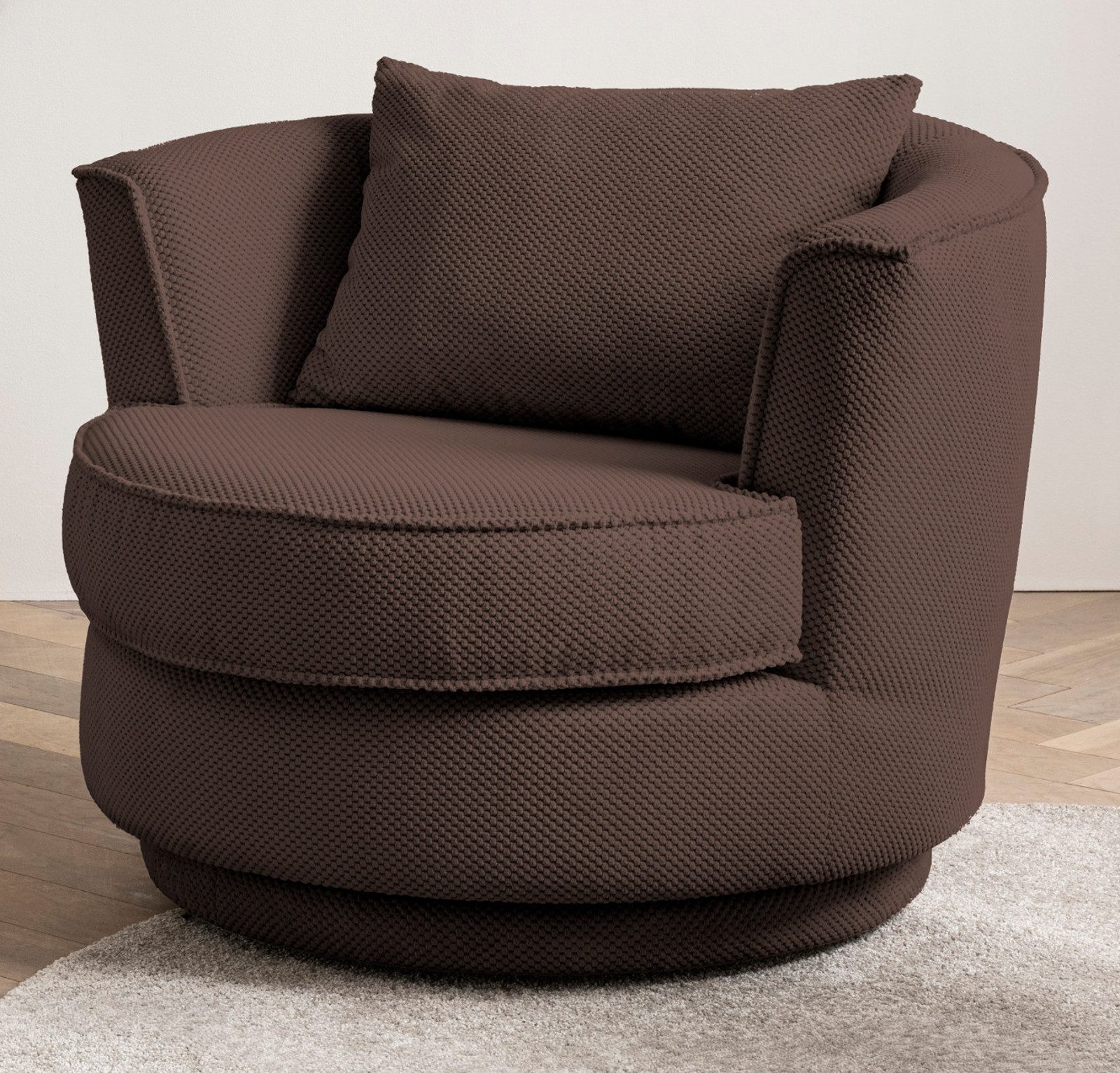 Furn.Design Loveseat Comfy (Komfortsessel in braun Web-Velour, inkl. Kissen, Ø 95 cm), 360° drehbar