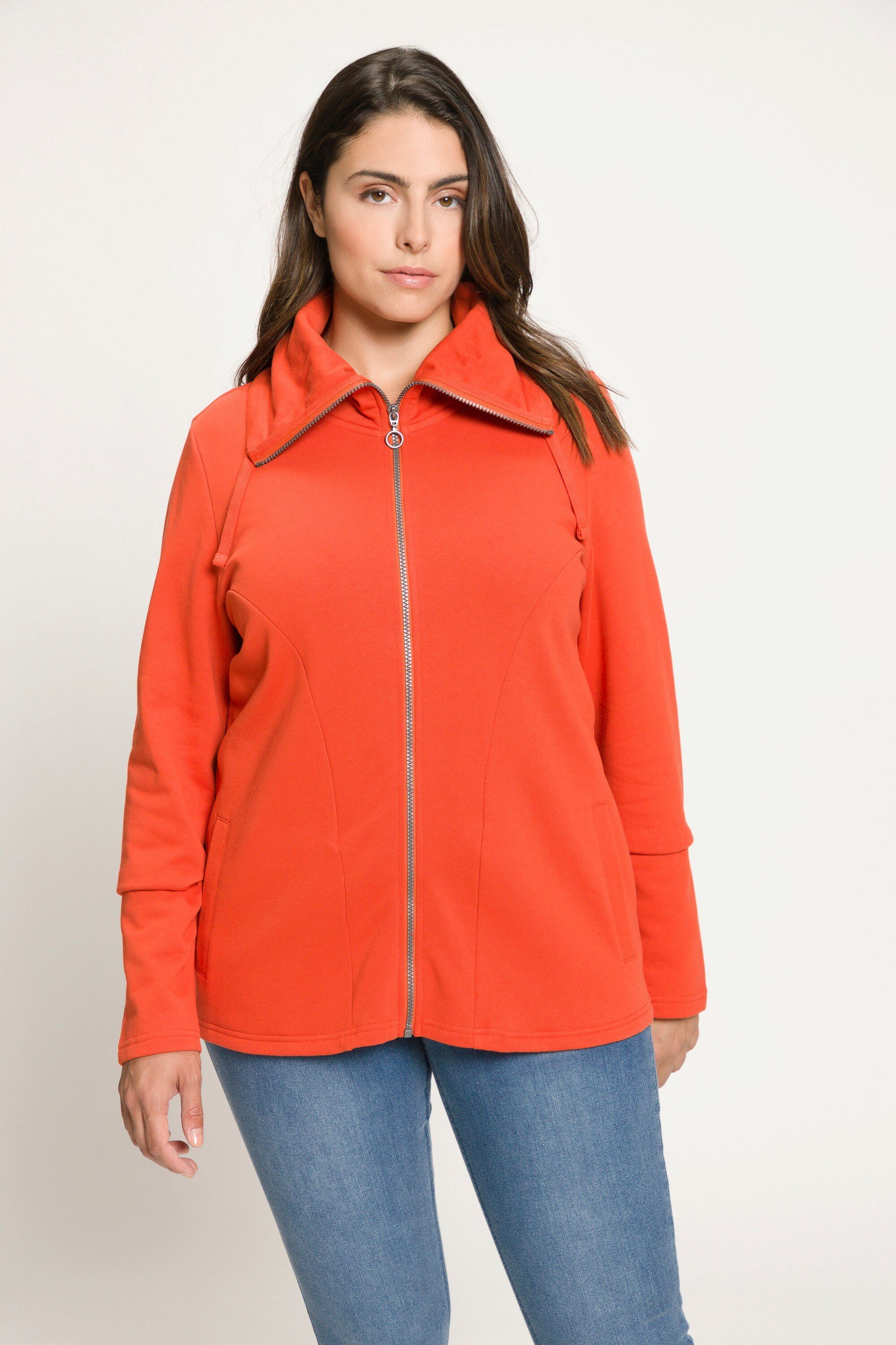 drapierter Stehkragen safran Popken Ulla Sweatjacke Sweatjacke