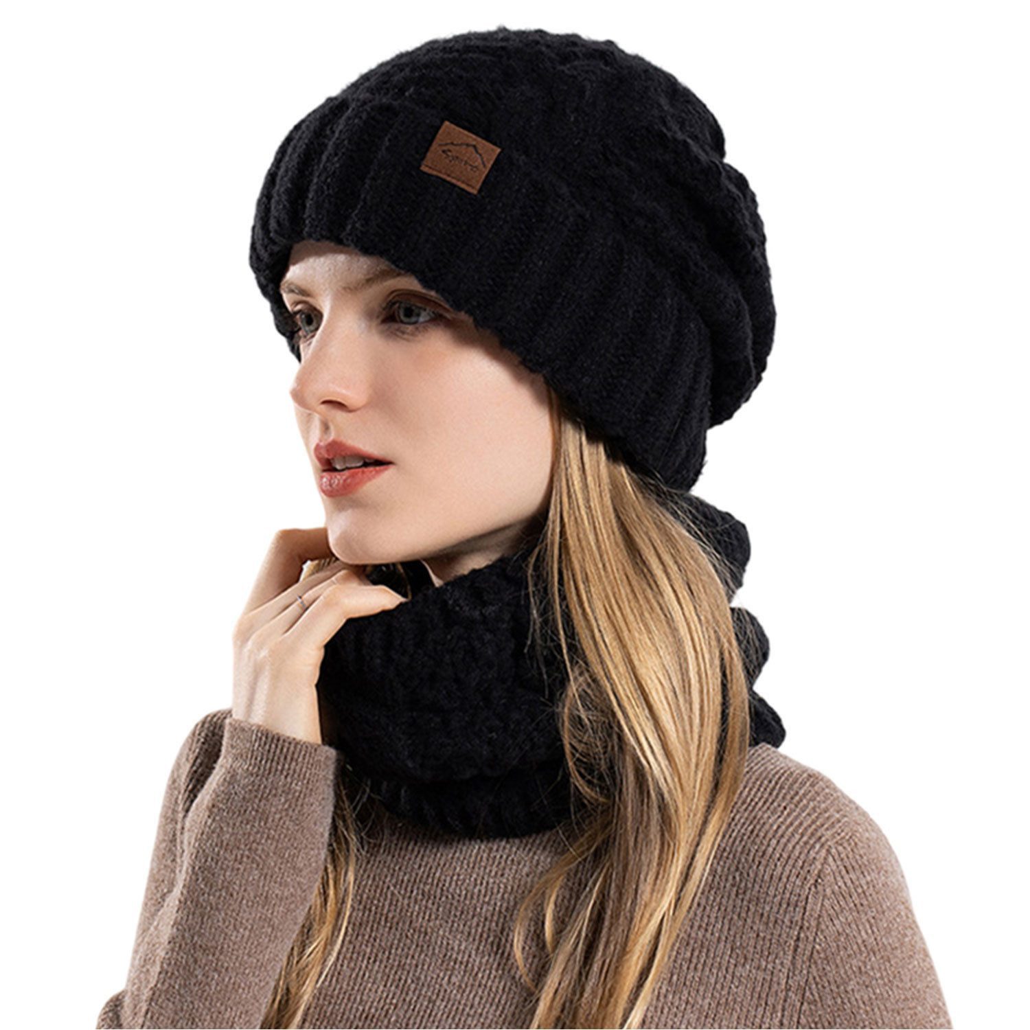 Refttenw Strickmütze Damen Warm Strickmütze&Schal Set,Kälteschutz,Plüsch günstig online kaufen