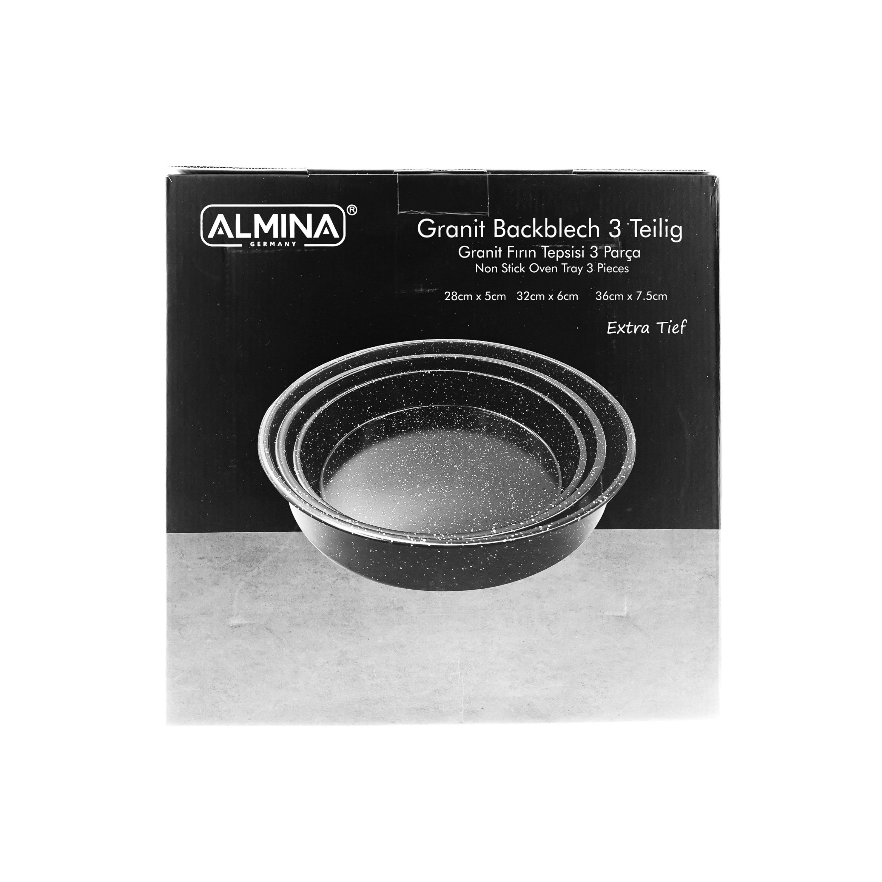 Almina Backblech 3er Set in Schwarz Backofenblech Tepsi aus Granit Ø28/Ø32/Ø36 cm, (3-St) – Bild 5 von 5