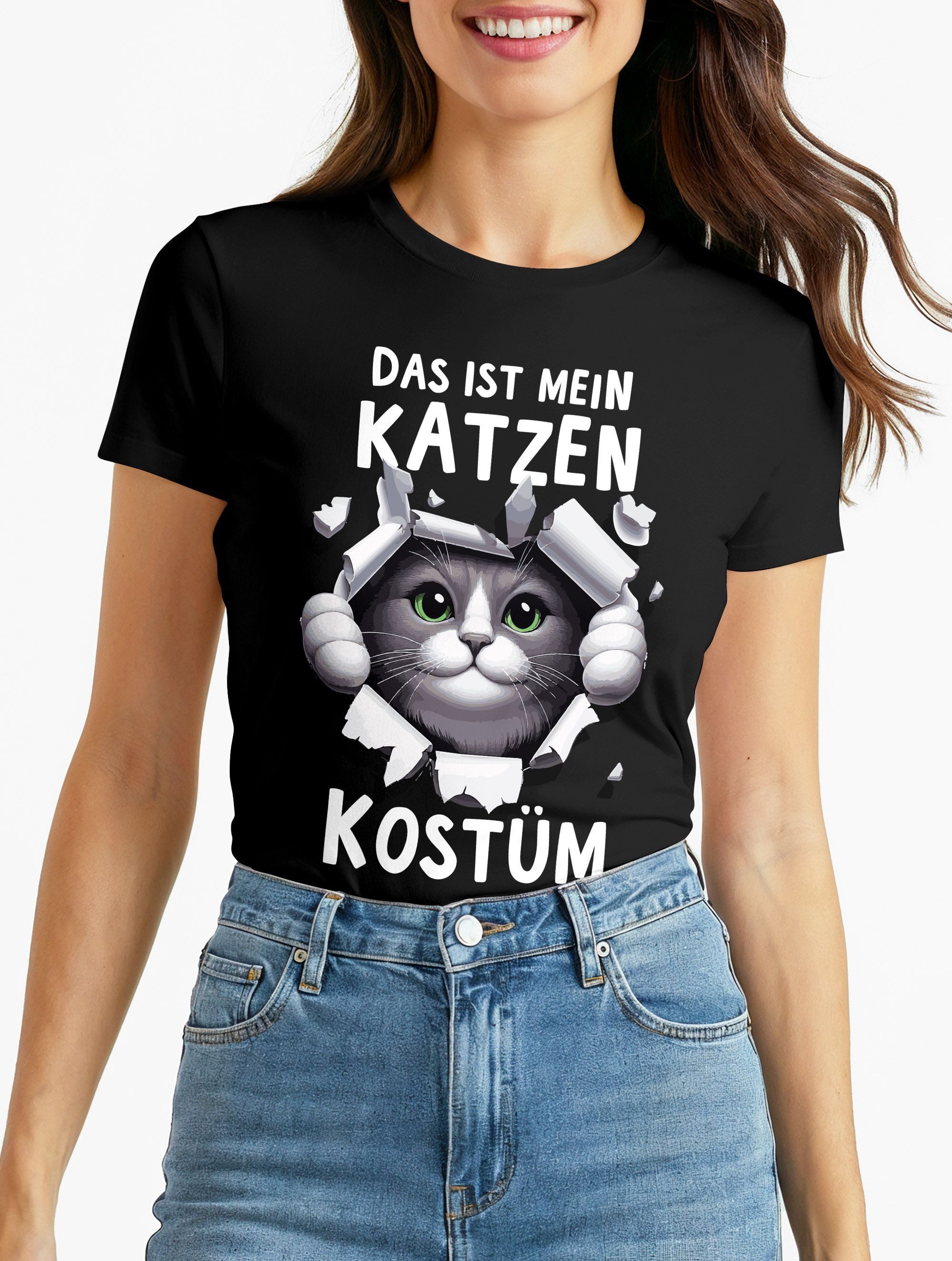 MoonWorks Print-Shirt Damen T-Shirt Fasching Karneval Katze Kostüm-Ersatz V günstig online kaufen