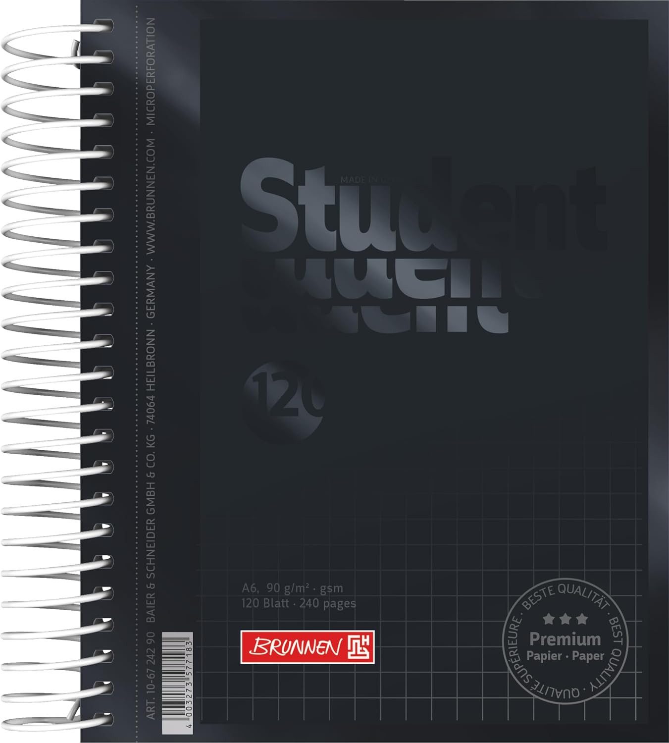 BRUNNEN Schulheft Premium Collegeblock A6 kariert - Onyx Matt-Glanz Design