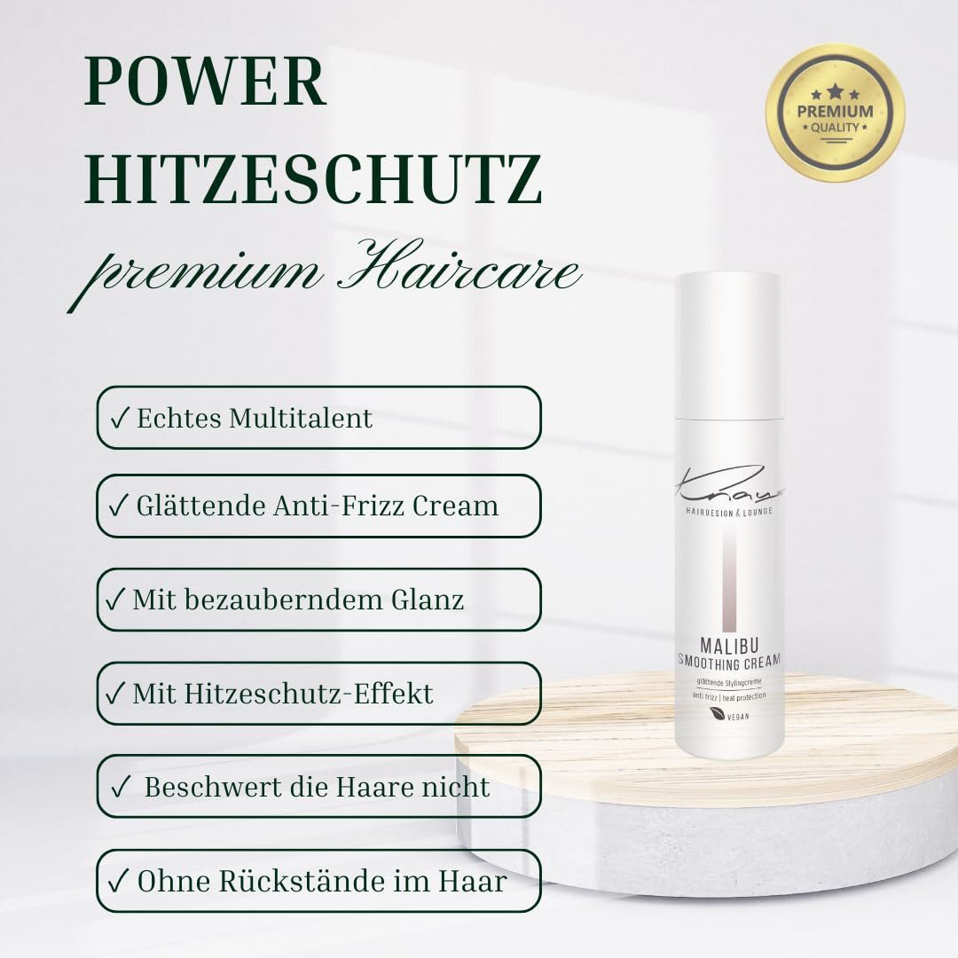 Knaus Hairdesign Haarcreme MALIBU 2 Phasen SMOOTHING CREAM, Anti-Frizz Allergiker, Haarshampoo mit Aloe Vera und Seegras B3 - Allergiker geignet VEGAN