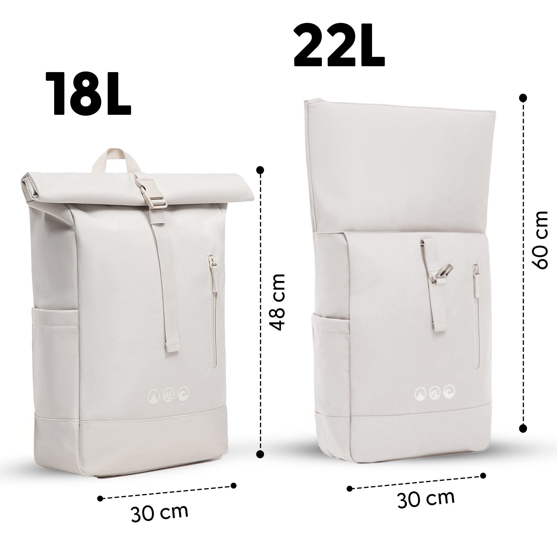 SONS OF ALOHA Rucksack XL Rolltop Rucksack Sporttasche 15 Zoll ohne Schuhfach, XL Tagesrucksack Laptopfach aus recyceltem Plastik, Sport-Tasche