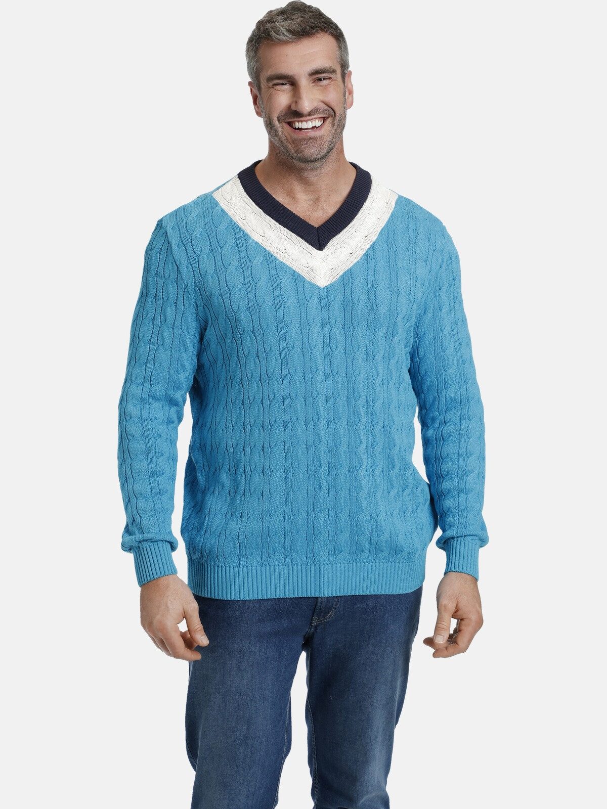 Charles Colby V-Ausschnitt-Pullover EARL HAILY im stylischen Zopfmuster günstig online kaufen