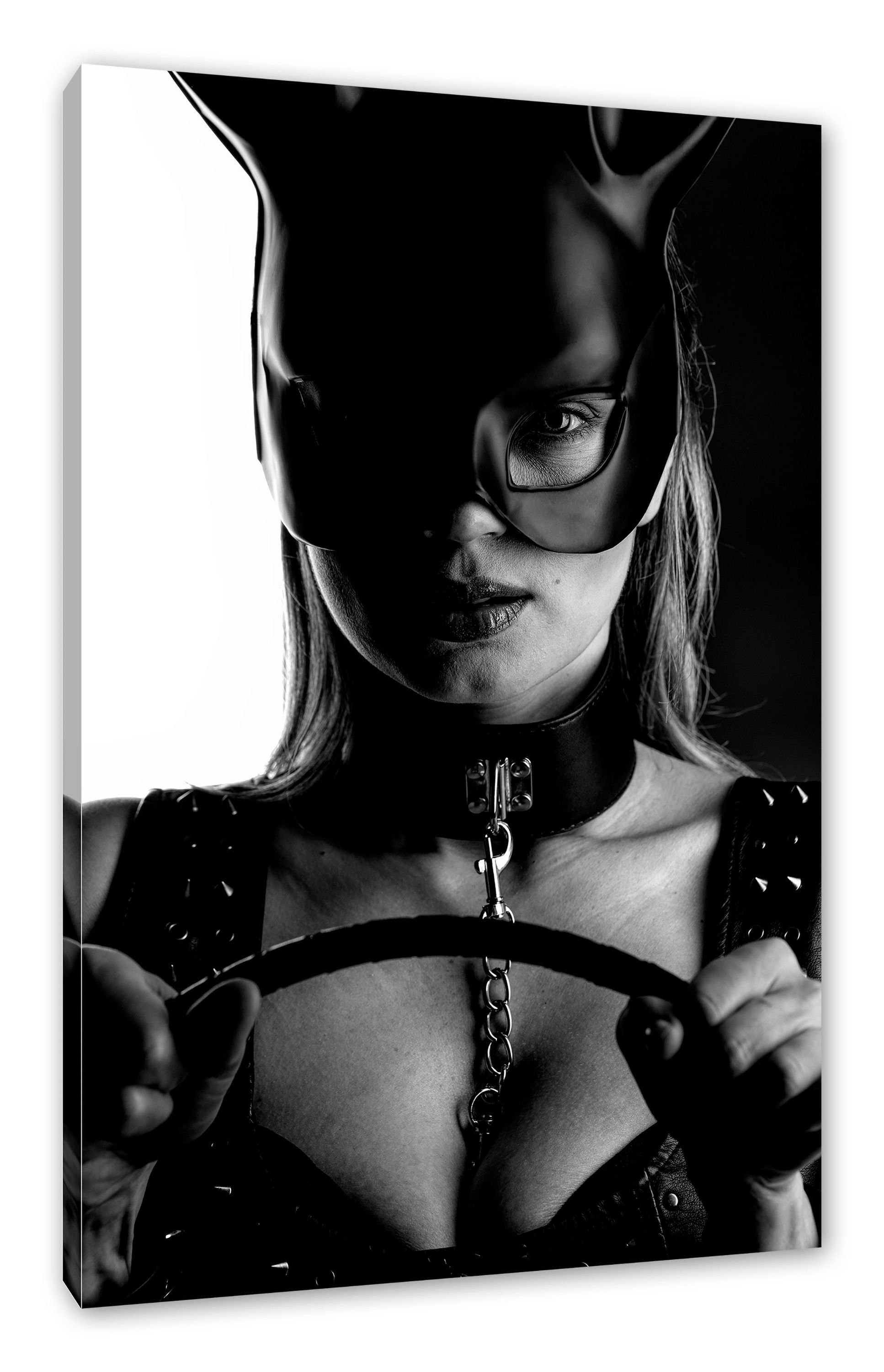 Pixxprint Leinwandbild Sexy Frau mit Halsband und Hasenmaske, Monochrome, Sexy Frau mit Halsband und Hasenmaske, Monochrome (1 St), Leinwandbild fertig bespannt, inkl. Zackenaufhänger