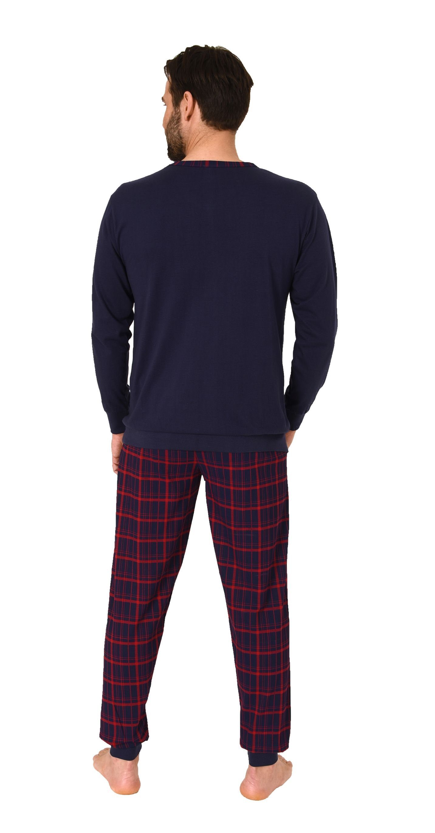 Normann Pyjama Herren langarm Schlafanzug mit Bündchen und karierter Jersey Hose – Bild 3 von 4