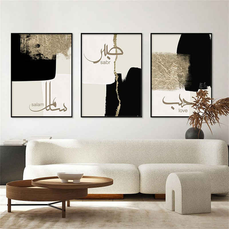 Dekorative Kunstdruck 3er Set Arabische Leinwand Malerei, Leinwand Poster Minimalistisch, (3 St), Modern Minimalistisch, Wand Bilder, Geometrische Abstrakte