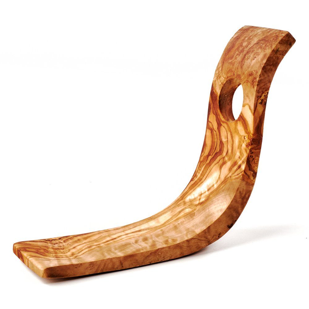 dasOlivenholzbrett Brotschneidebrett Flaschenhalter aus Olivenholz, S-förmig, Olivenholz, (1-St)