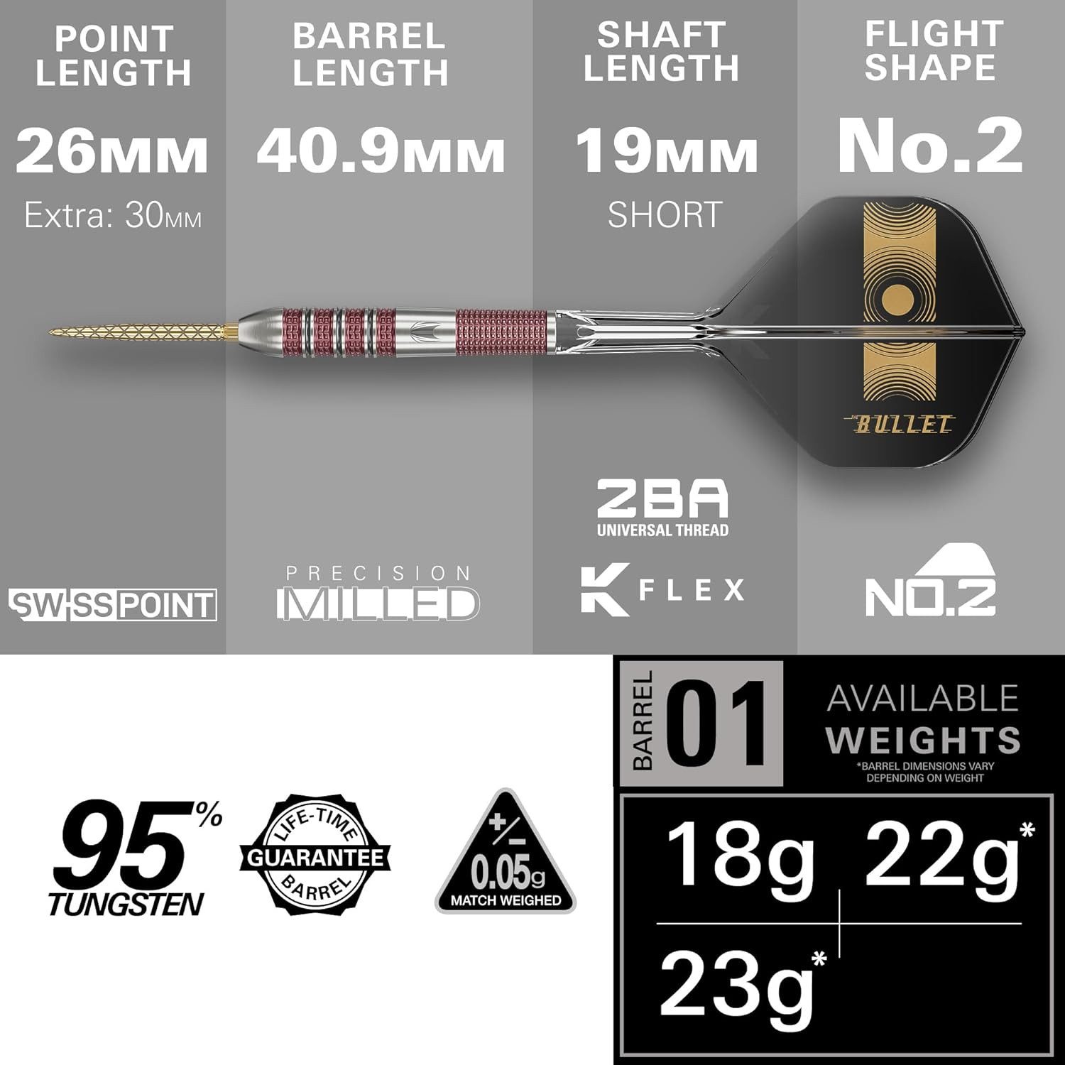 TARGET DARTS Dartpfeil Target Darts Stephen Bunting 95K Steel Tip Dart Set, 18G 95% Wolfram
