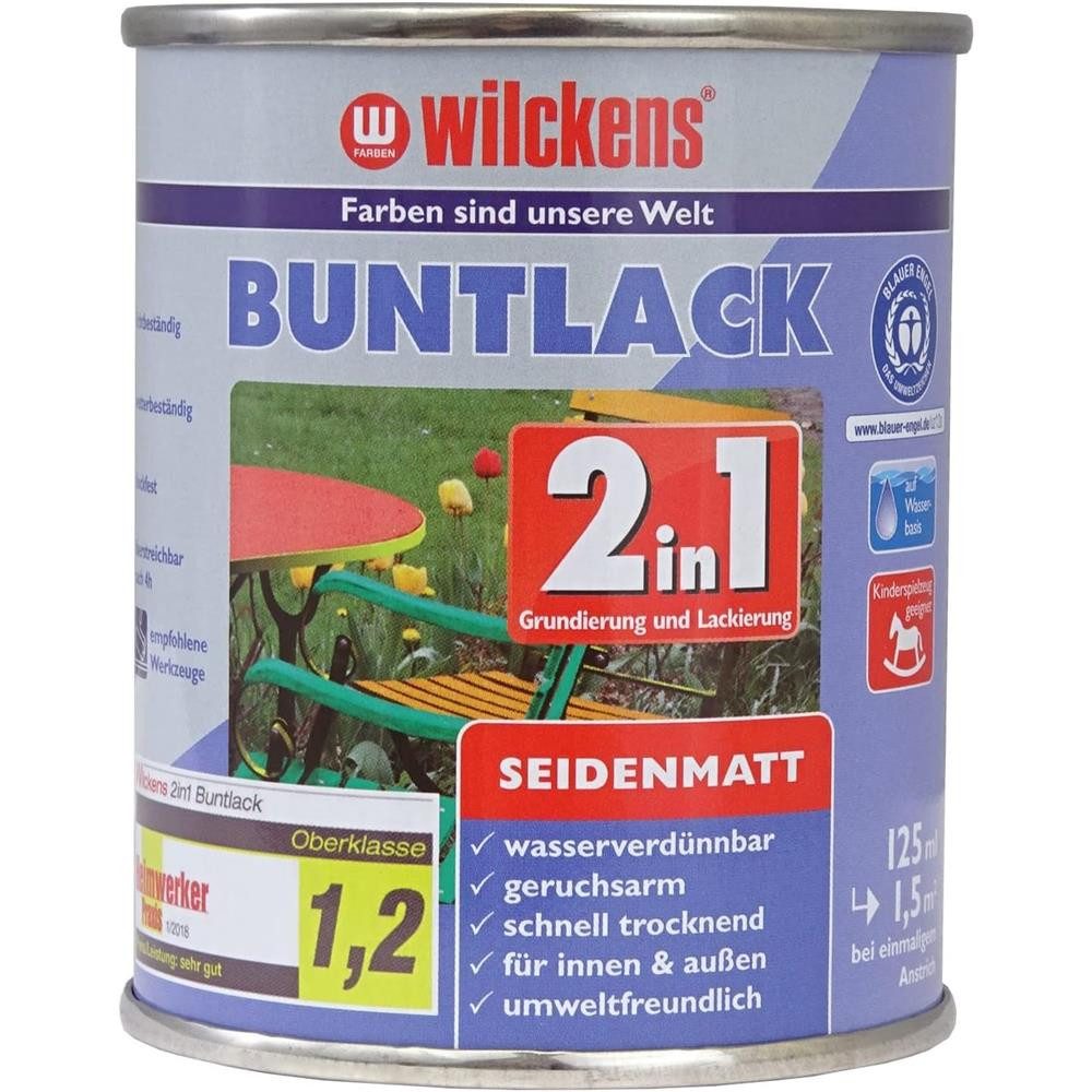 Wilckens Farben Acryl-Buntlack Lack 2in1 seidenmatt 375ml oder 125ml Decklack, Grund- und Deckanstrich in einem Arbeitsschritt