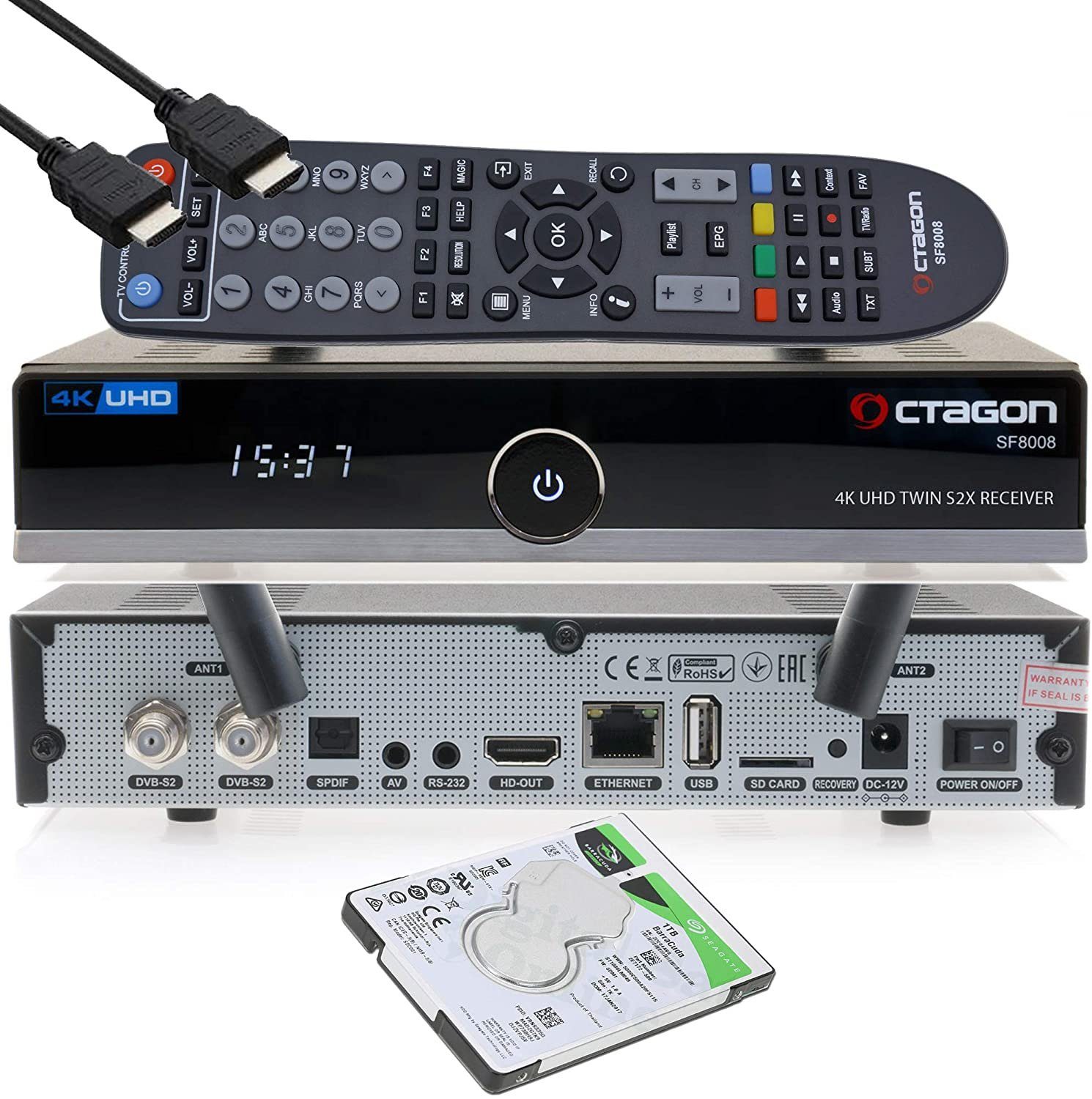 OCTAGON OCTAGON SF8008 4K UHD E2 DVB-S2X Twin + 1TB HDD SAT-Receiver