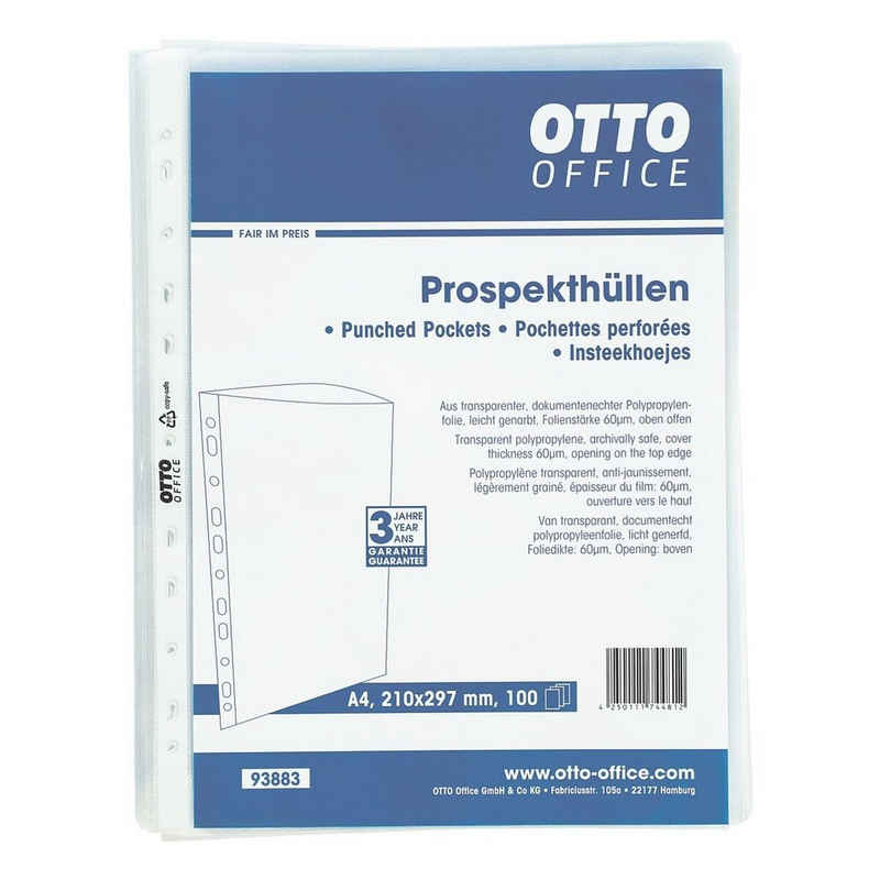 Otto Office Prospekthülle Standard, 100 Stück, genarbt, Format A4, Multilochung, Öffnung oben