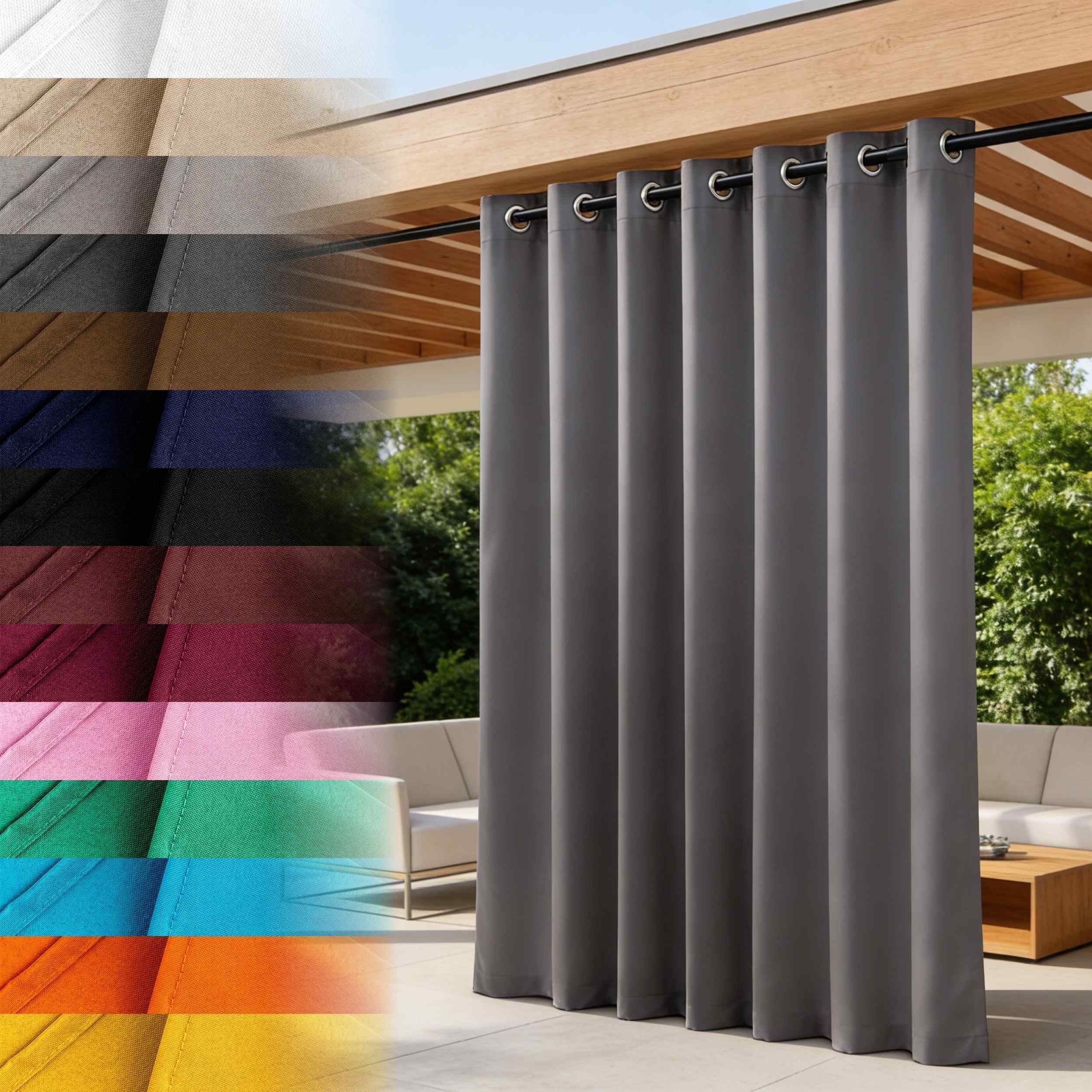 Lantigo Outdoorvorhang Wasserdichter Gartenvorhang mit Ösen und Raffhalter – Sichtschutz (1 St), Ösen, OXFORD 500D, für Terrasse, Pergola, Pavillon und Balkon im Außenbereich