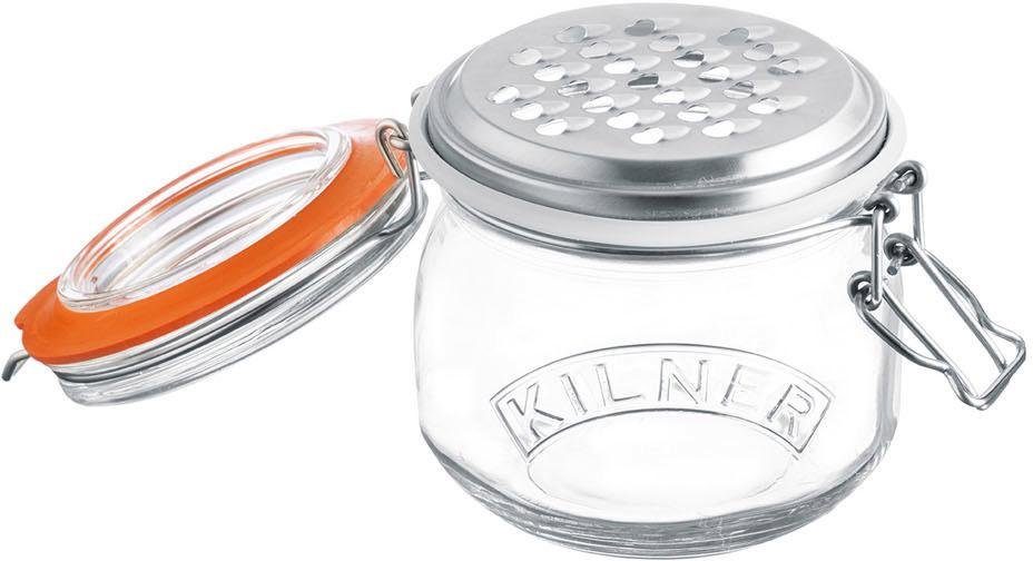 KILNER Käsereibe, Edelstahl, Glas, (1 u. 0,5 Inhalt mit Liter mit Bügelverschluss, Glas Gummiring), Aufsatz-Reibe Deckel